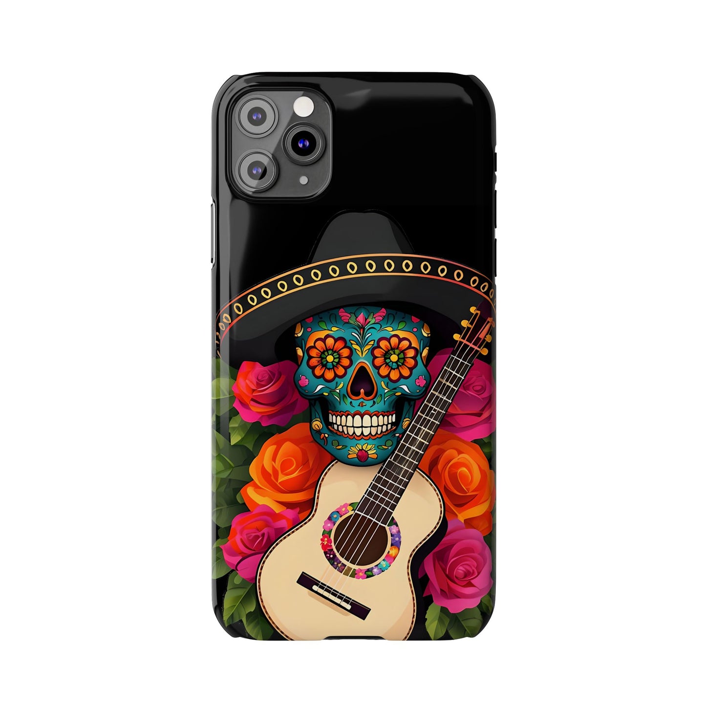 Mariachi Skull Slim Phone Case, Colorful Folk Aesthetic, Halloween Floral Skull Design, Gift for Mexican Culture Lovers
