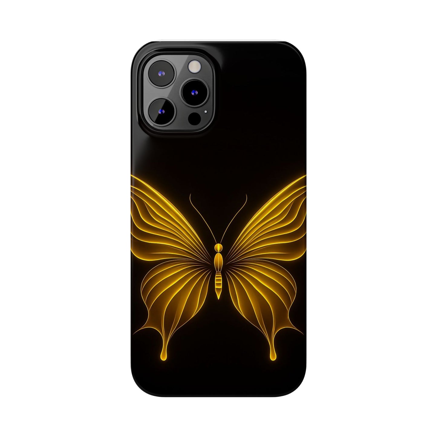 Golden Butterfly Phone Case, Elegant Insect Art, Black Aesthetic Slim Phone Case Compatible with iPhone, Galaxy, Google