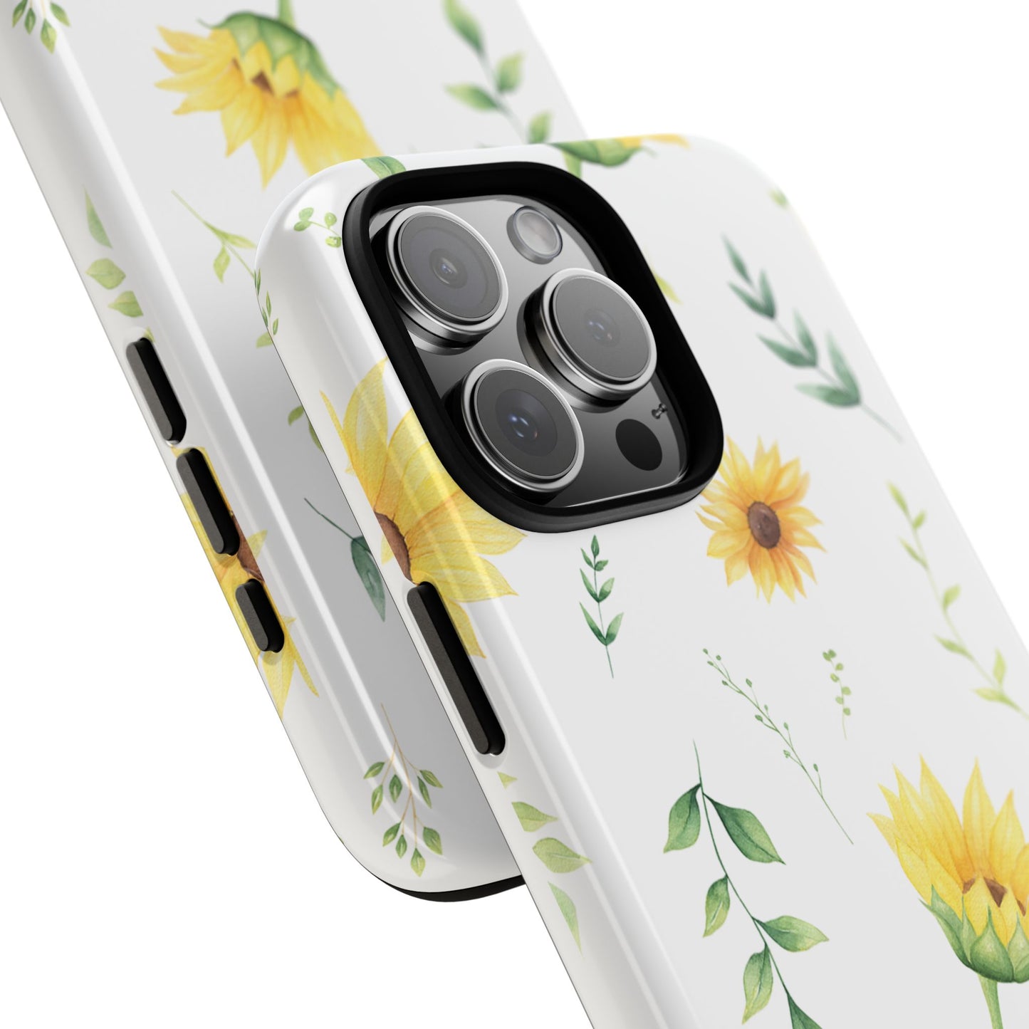 Sunflower Floral Tough Phone Case - Watercolor Botanical Print, Bright Nature Aesthetic, Compatible with iPhone, Galaxy, and Google Phones
