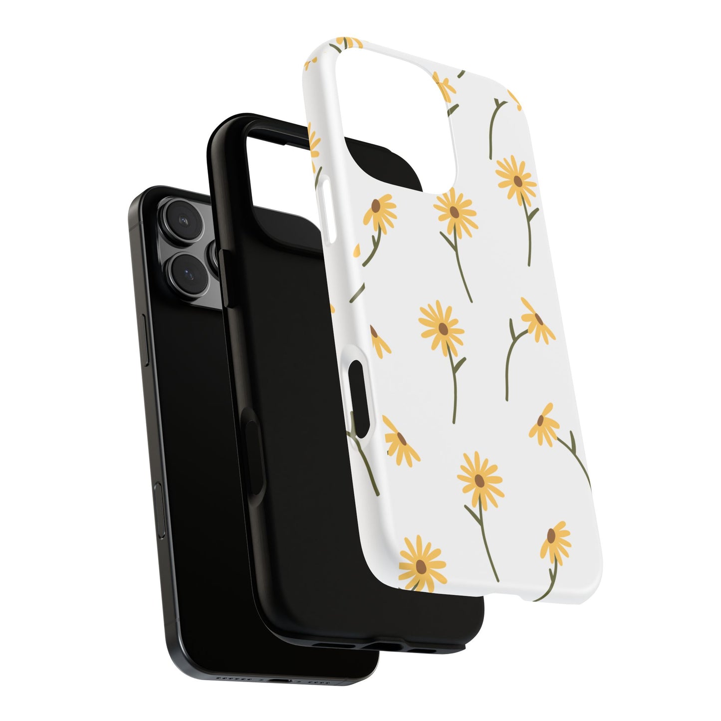 Sunflower Floral Tough Phone Case - Minimal Daisy-Inspired Print, Simple Botanical Aesthetic, Compatible with iPhone, Galaxy, and Google