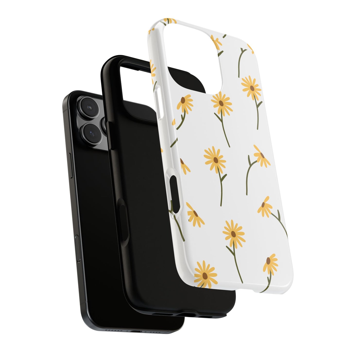 Sunflower Floral Tough Phone Case - Minimal Daisy-Inspired Print, Simple Botanical Aesthetic, Compatible with iPhone, Galaxy, and Google