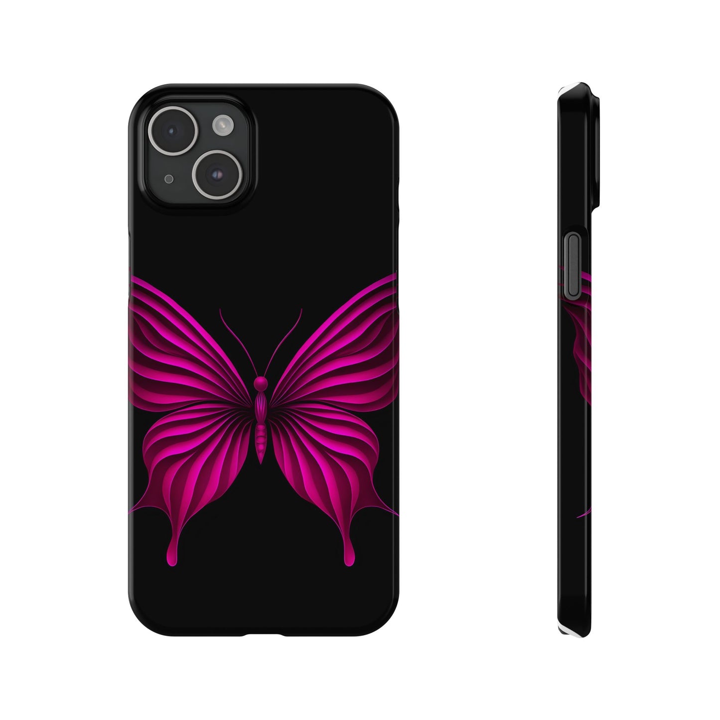 Pink Butterfly Phone Case, Elegant Insect Art, Black Aesthetic Slim Phone Case Compatible with iPhone, Galaxy, Google