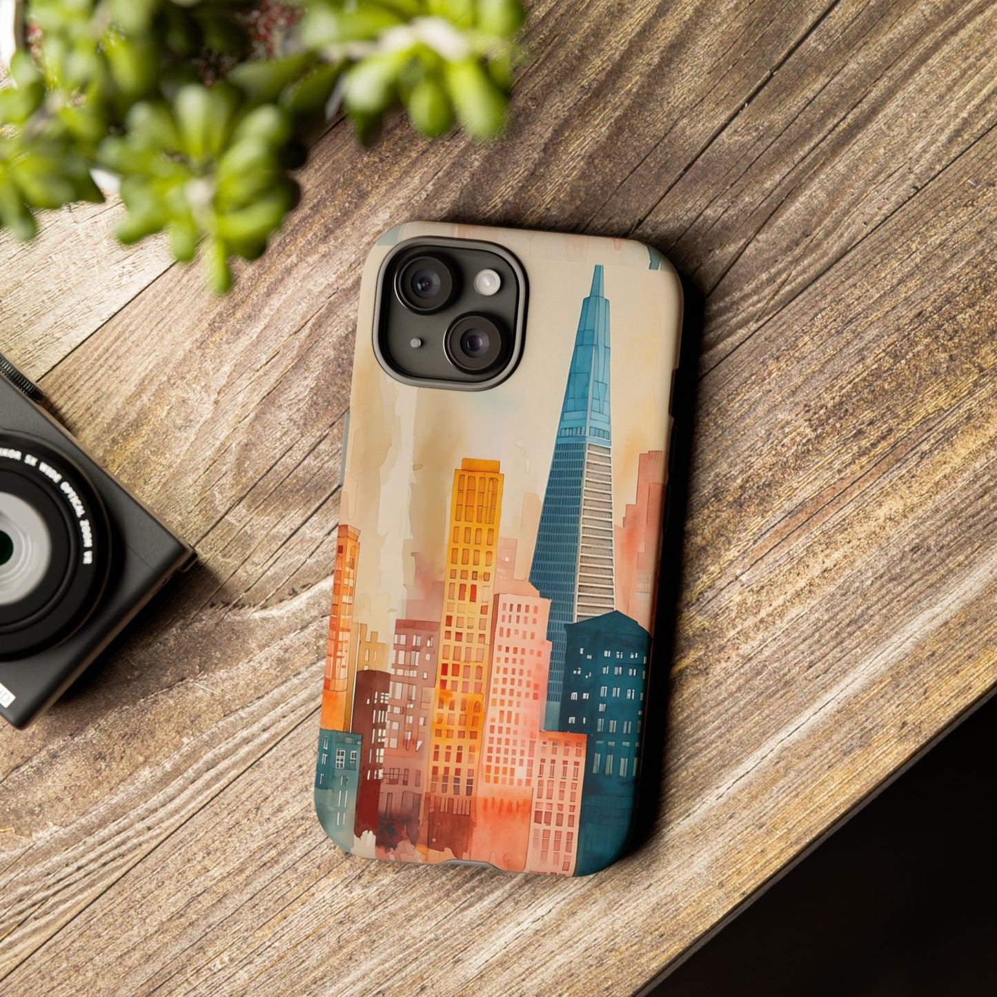 San Francisco Cityscape Tough Phone Case - Tropical Skyline Aesthetic, Sunset Beach Urban Art, Compatible with iPhone, Galaxy, and Google