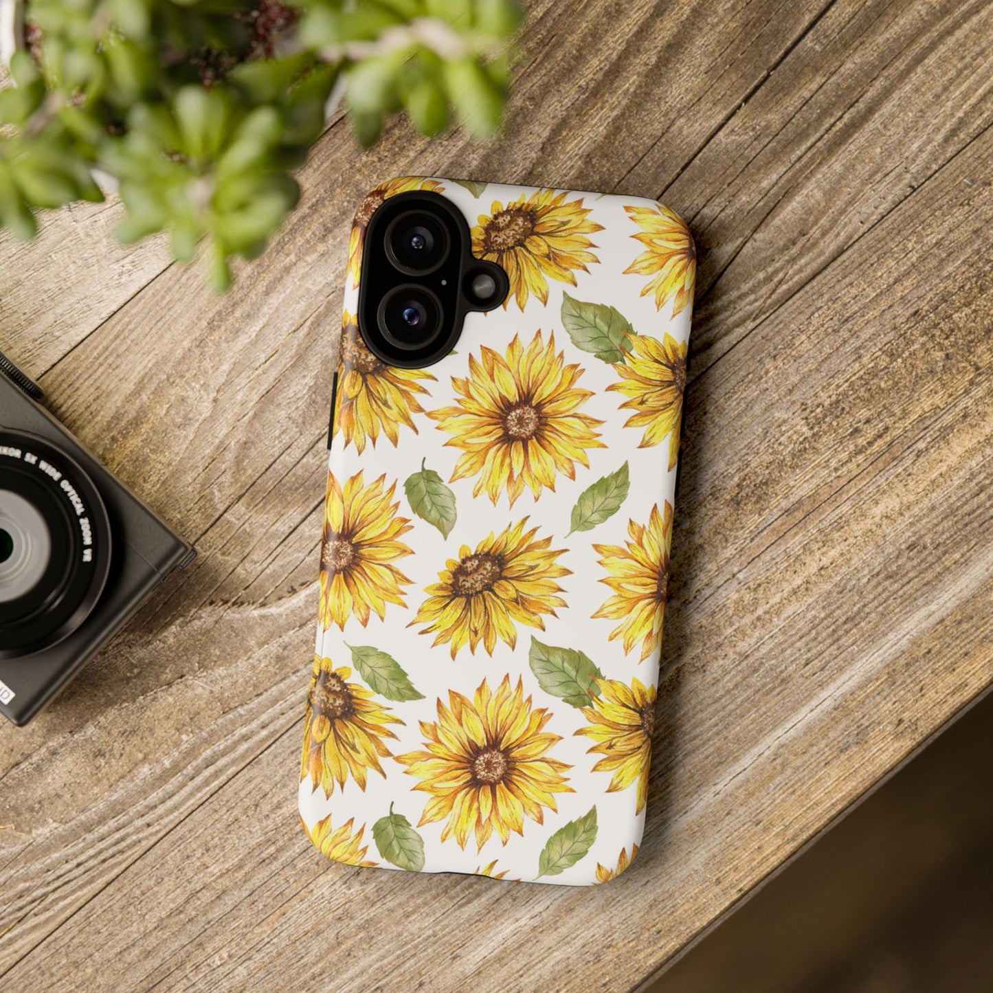 Sunflower Floral Tough Phone Case - Watercolor Botanical Print, Bright Nature Aesthetic, Compatible with iPhone, Galaxy, and Google Phones