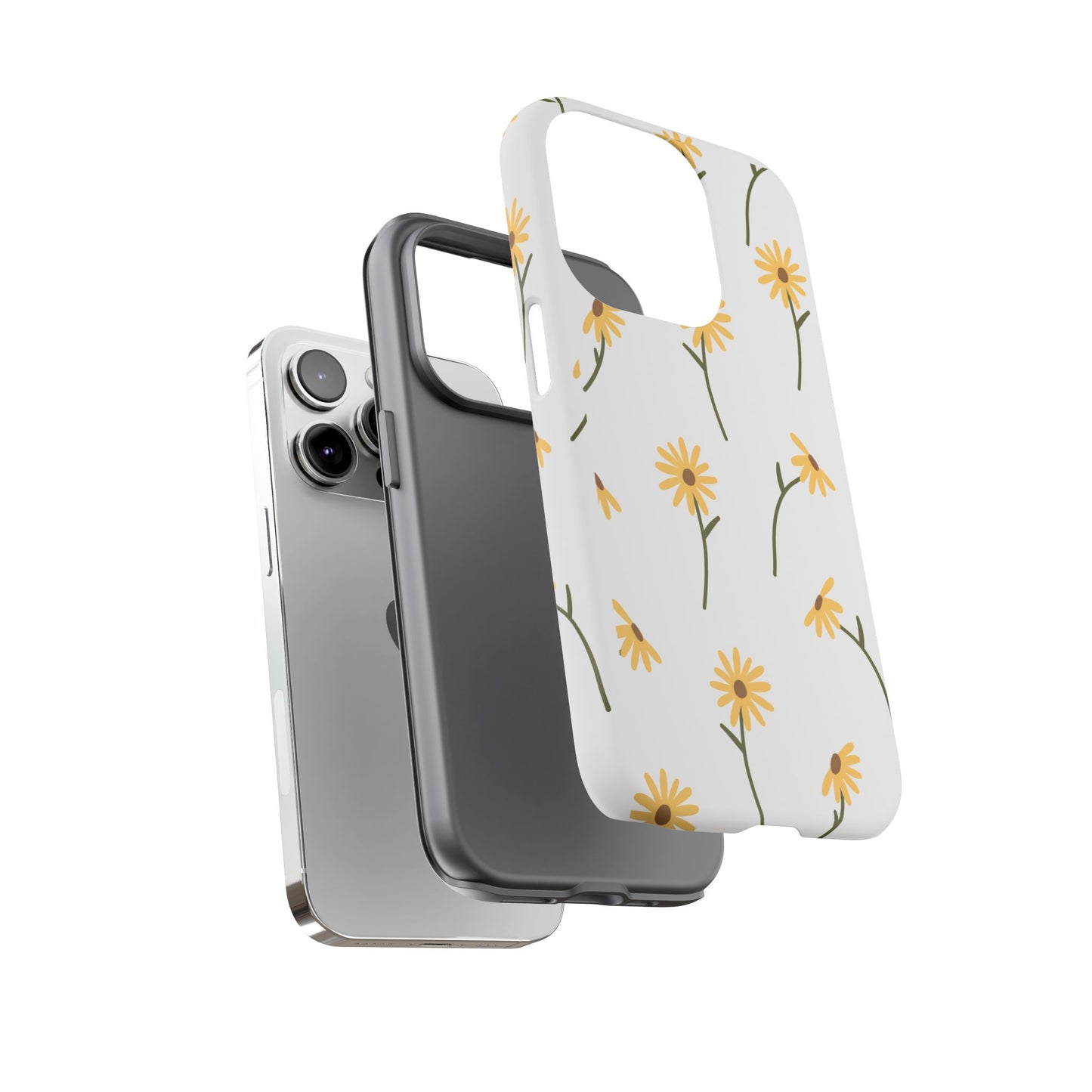 Sunflower Floral Tough Phone Case - Minimal Daisy-Inspired Print, Simple Botanical Aesthetic, Compatible with iPhone, Galaxy, and Google