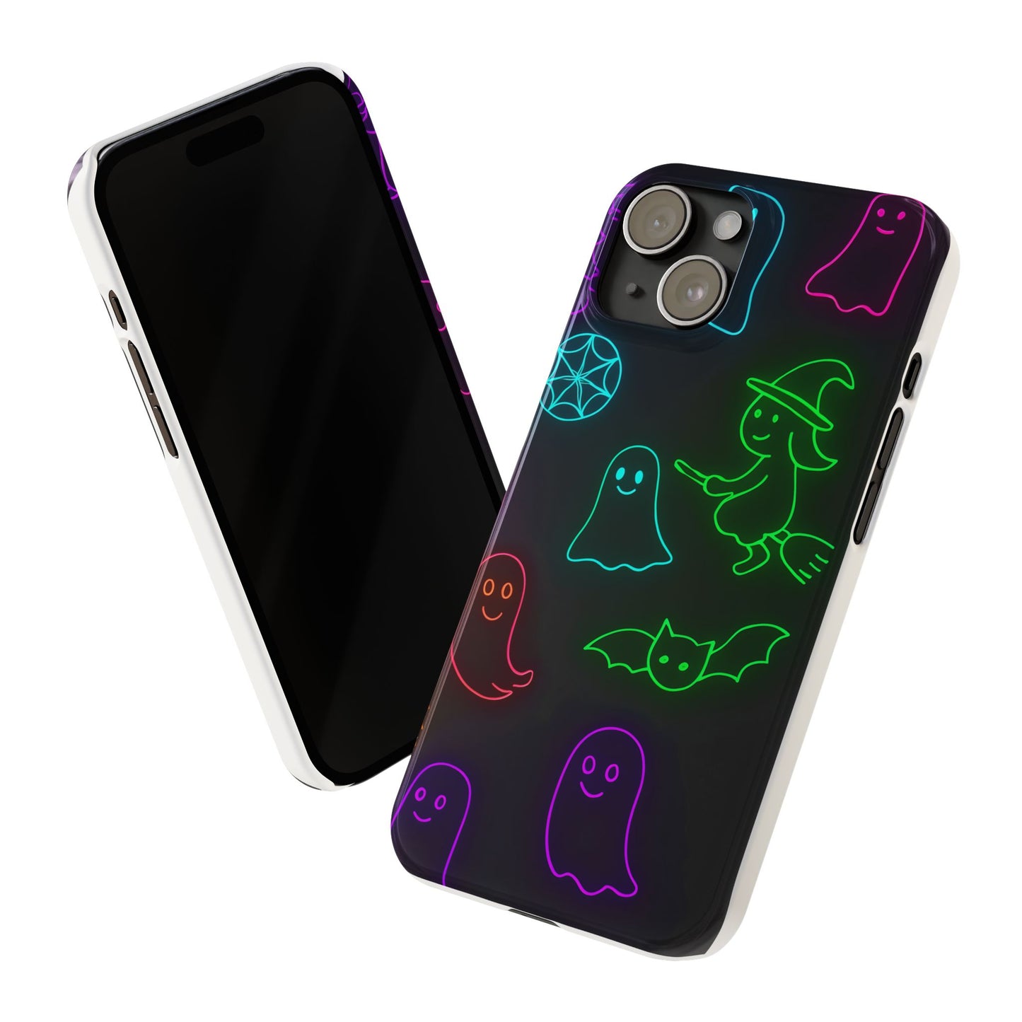 Neon Halloween Phone Case, Cute Ghost Witch Aesthetic Slim Phone Case, Compatible with iPhone, Galaxy, Google