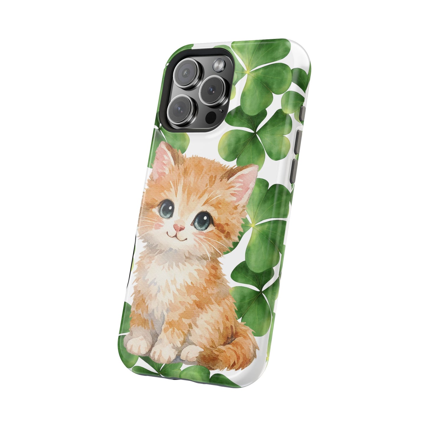 Ginger Kitten Magnetic Phone Case, St Patricks Day Cat Art with Shamrocks, Irish Cat Gift Compatible with iPhone 17, 16, 15, 14, 13