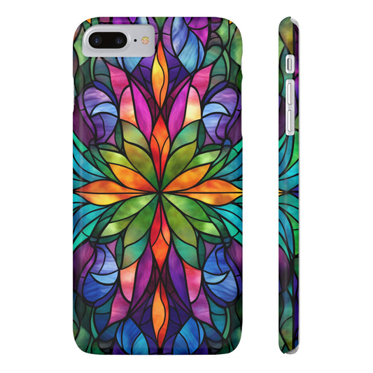 Vibrant Floral Slim Phone Cases, Colorful Cell Phone Cover, Stained Glass Design, Unique Gift for Her, Artistic Accessories, Phone Case