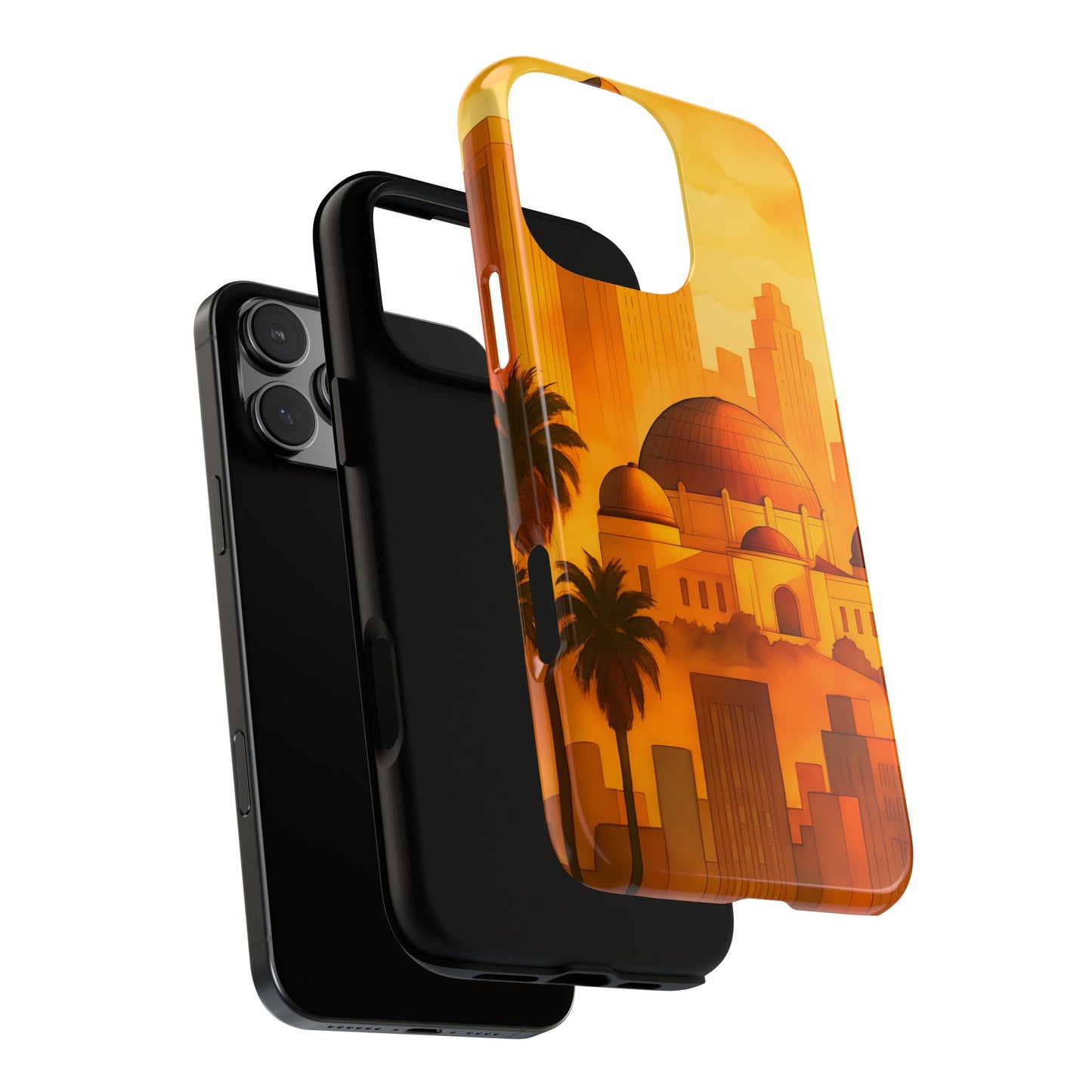 Cityscape Tough Phone Case, Los Angeles Skyline Phone Cover, Watercolor Design Compatible with iPhone, Galaxy & Google