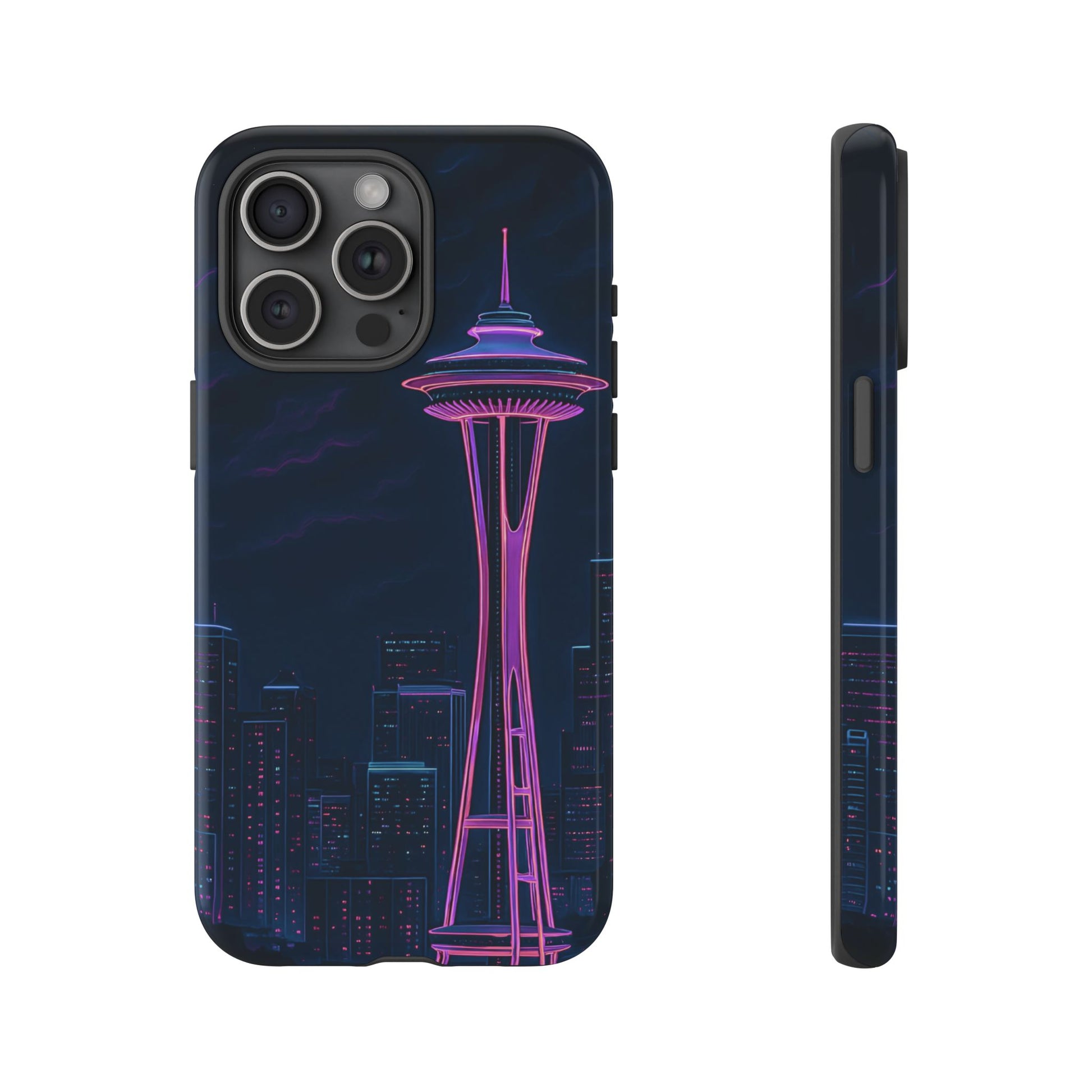 Artistic Seattle phone case showcasing watercolor Space Needle skyline in soft painterly brush strokes for travel lovers.