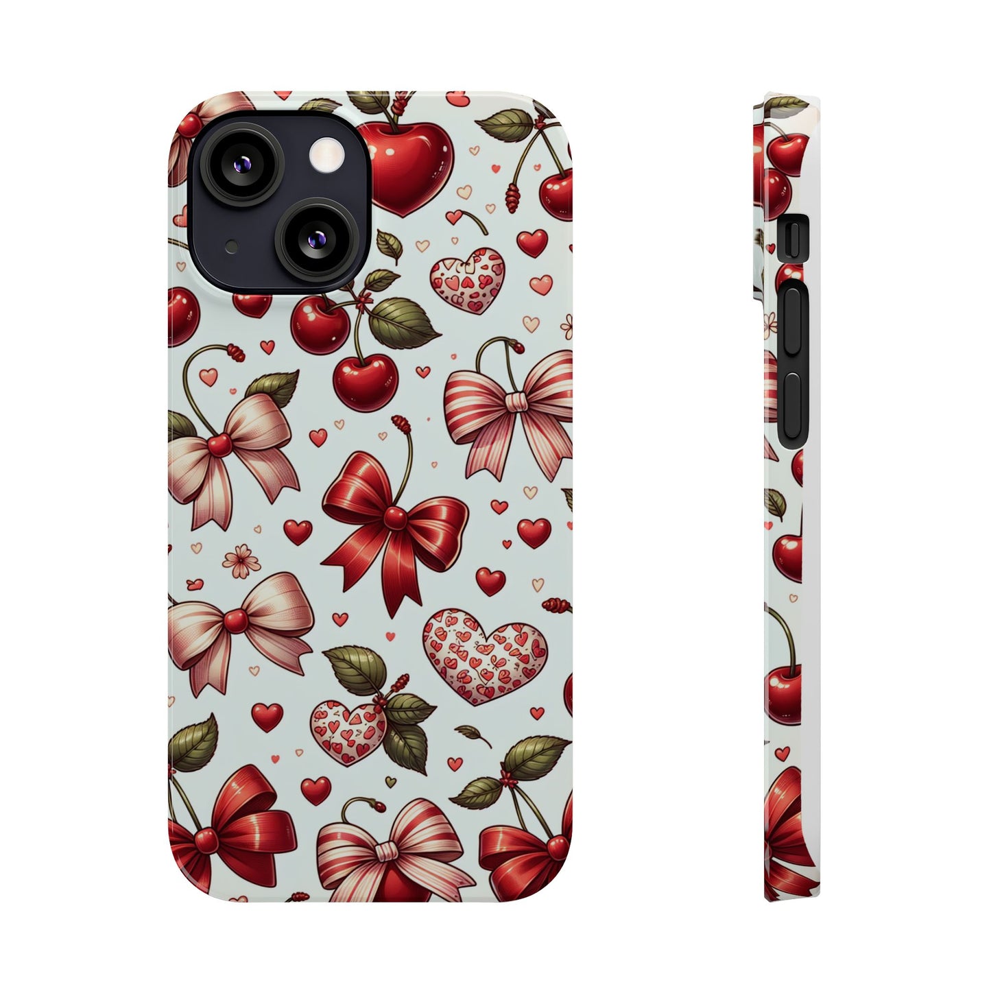 Cute Floral Phone Cases, Cherry Heart Phone Accessories, Valentine Gift, Girly Slim Phone Case, Trendy Mobile Cover