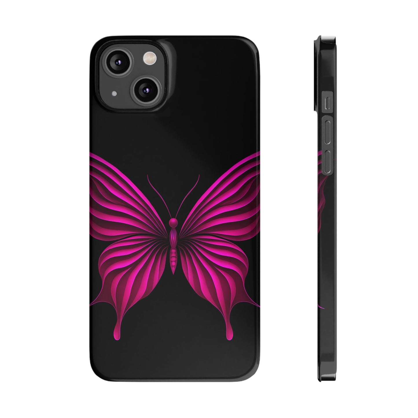 Pink Butterfly Phone Case, Elegant Insect Art, Black Aesthetic Slim Phone Case Compatible with iPhone, Galaxy, Google