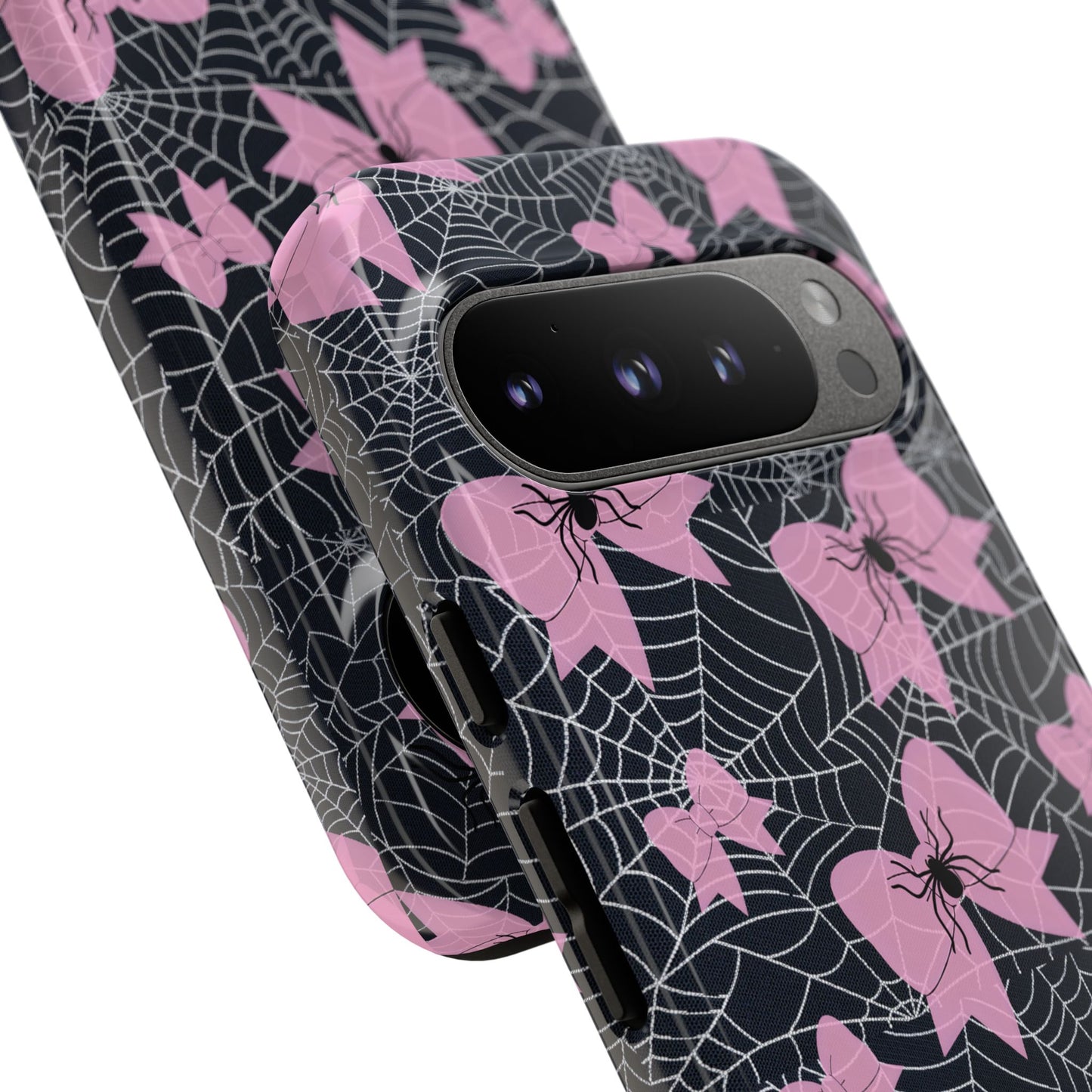 Pink Spider Bow Phone Case, Goth Coquette Spiderweb Phone Cover Creepy Cute Halloween Aesthetic Case Spooky Glam Girl Accessory for Alt Fans