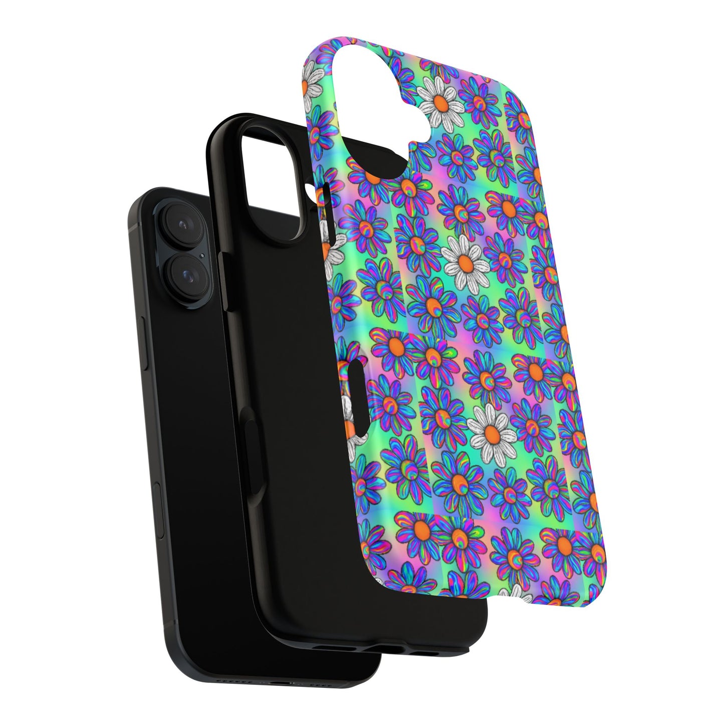 Trippy Daisy Tough Phone Case - Psychedelic Floral Aesthetic, Colorful Groovy Design, Compatible with iPhone, Galaxy, and Google Phones