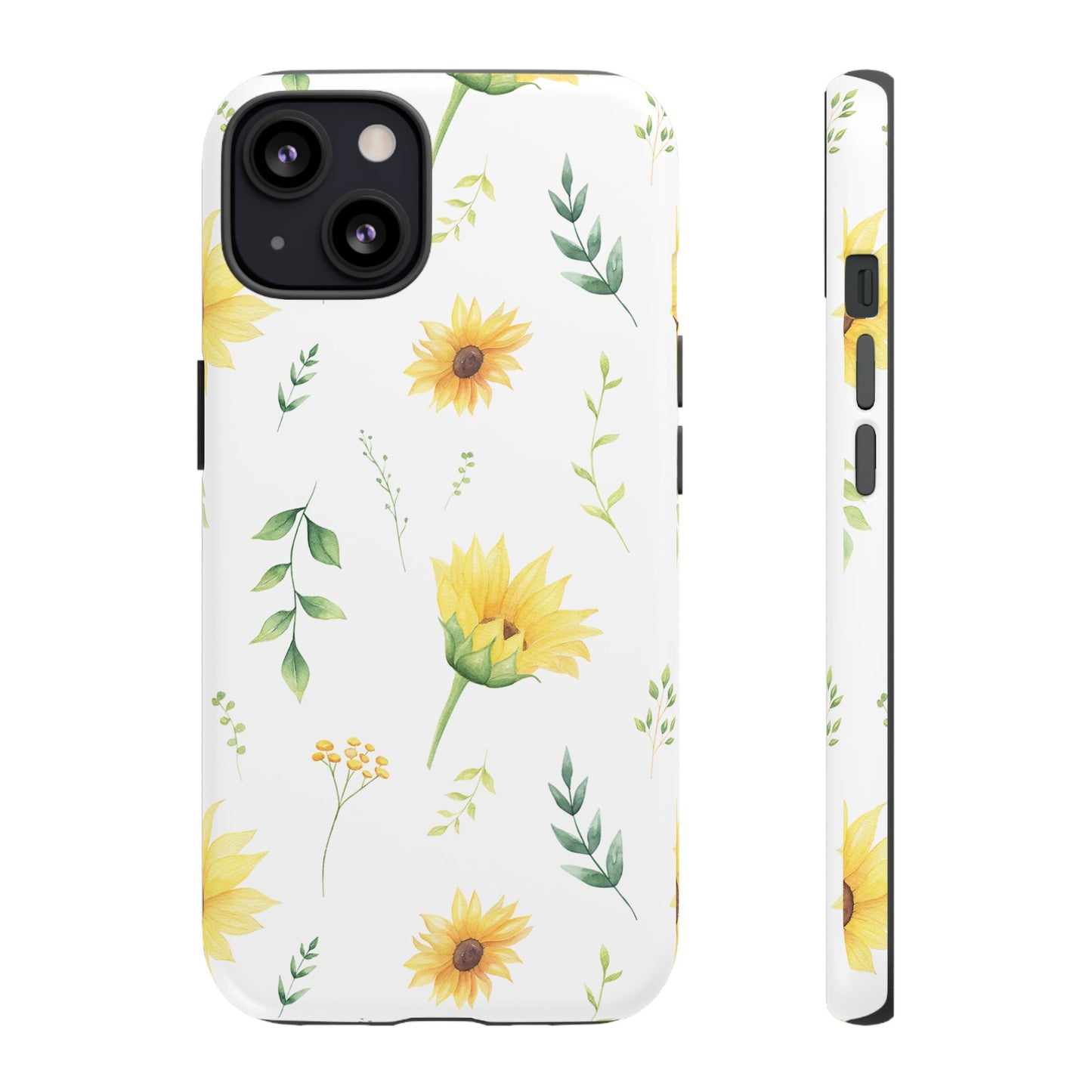 Sunflower Floral Tough Phone Case - Watercolor Botanical Print, Bright Nature Aesthetic, Compatible with iPhone, Galaxy, and Google Phones