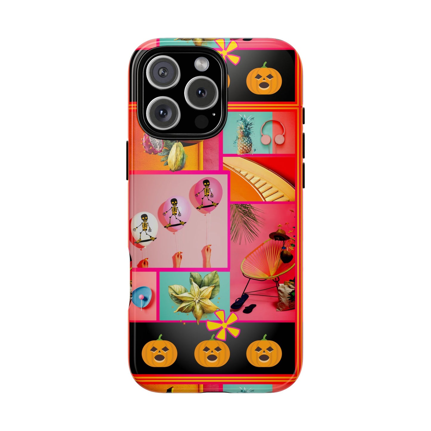 Halloween Beach Phone Case, Summerween Collage Skeleton Balloon Phone Cover, Spooky Tropical Case compatible with iPhone,Galaxy,Google Pixel