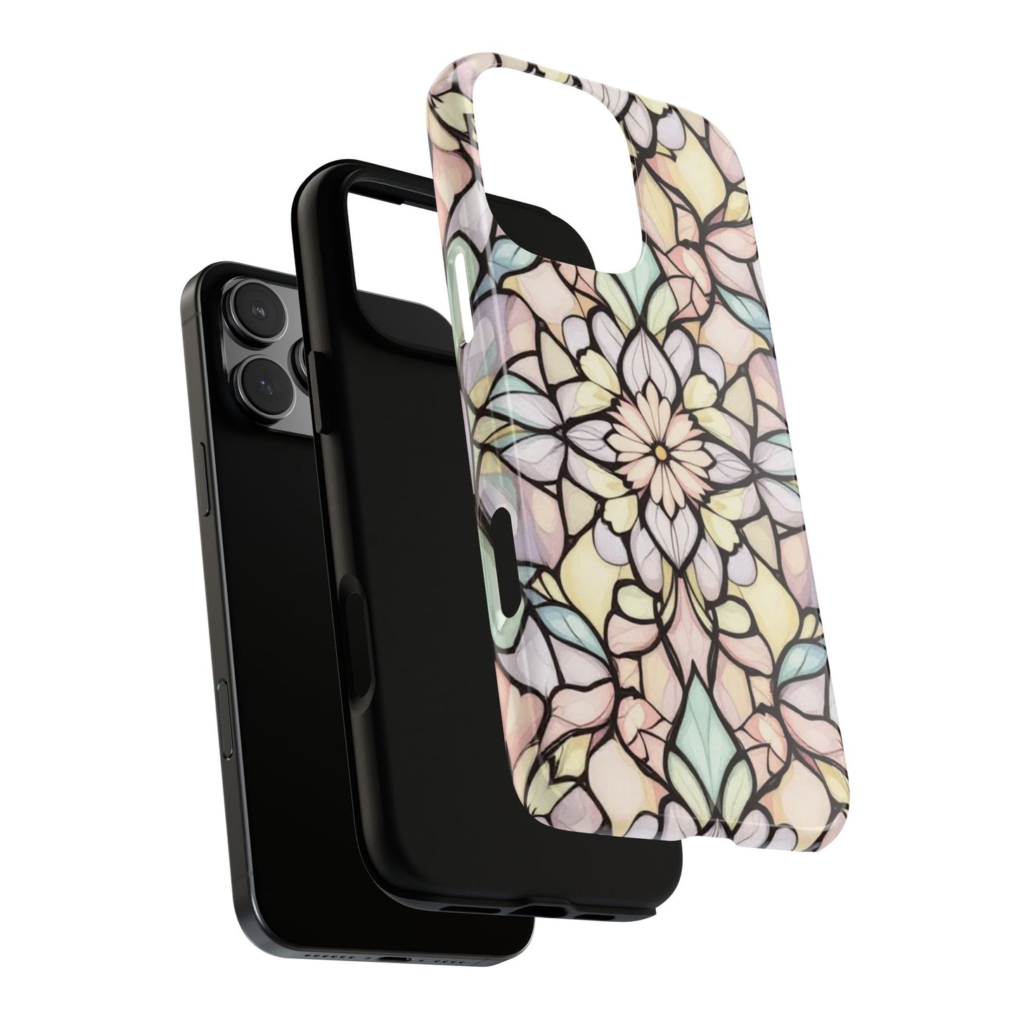 Pastel Stained Glass Mandala Phone Case, Tough Durable Vintage Floral Artistic Design compatible with iPhone, Samsung & Google Pixel Models
