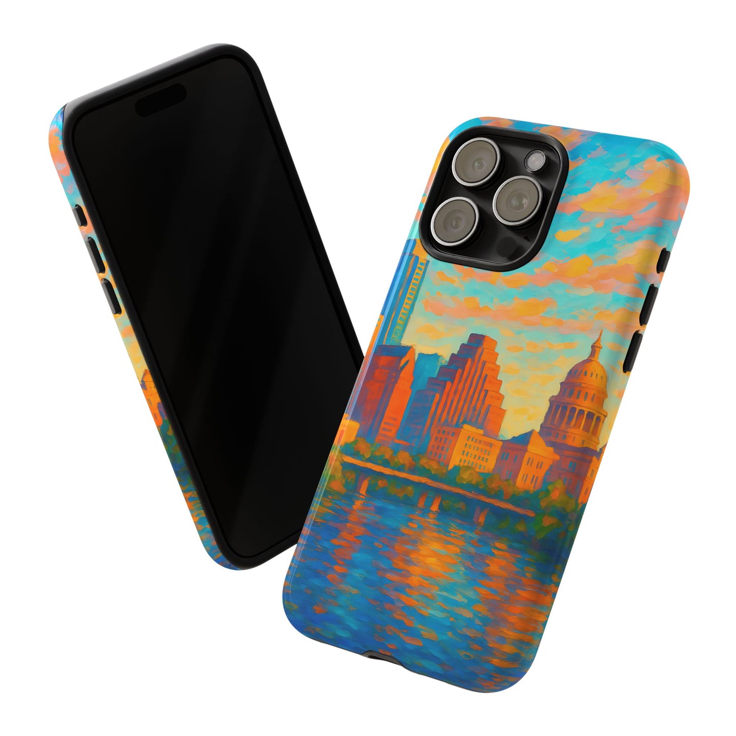Cityscape Tough Phone Case, Austin Texas Skyline Phone Cover, Sunset Glow Design Compatible with iPhone, Galaxy & Google