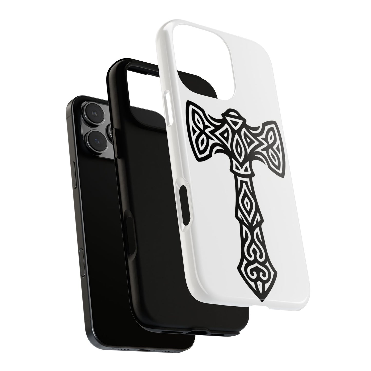 Tough Case Celtic Cross Black and White Design Phone Cover Compatible with iPhone 17, 16, 15, 14, 13, Galaxy, Google Irish Heritage Pattern