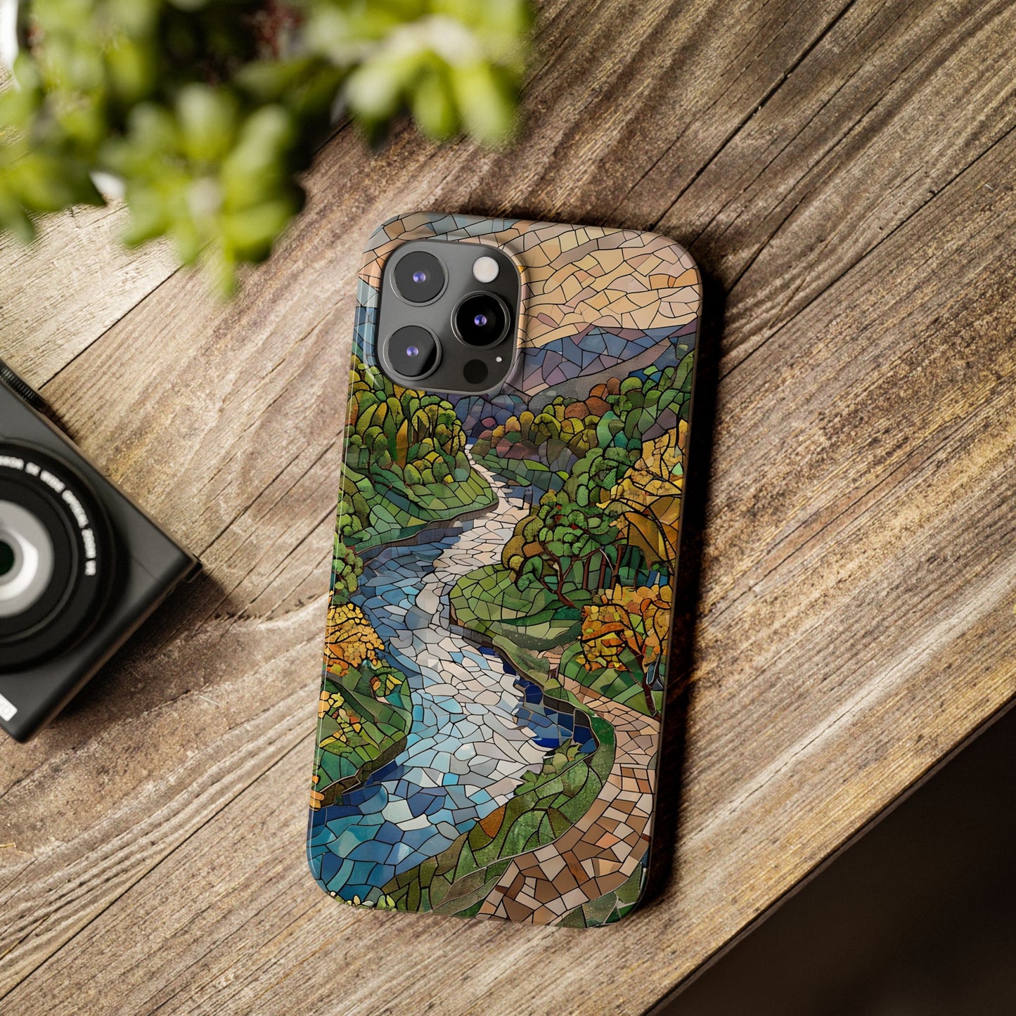 Cuyahoga Valley Mosaic Slim Phone Case, Midwest Forest Art, Scenic Nature Aesthetic, Unique Gift for Nature Lovers