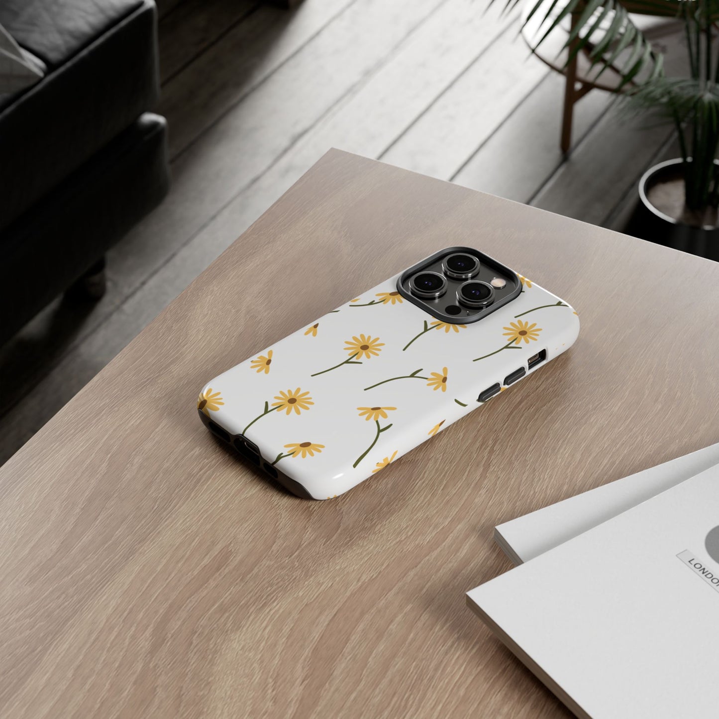 Sunflower Floral Tough Phone Case - Minimal Daisy-Inspired Print, Simple Botanical Aesthetic, Compatible with iPhone, Galaxy, and Google