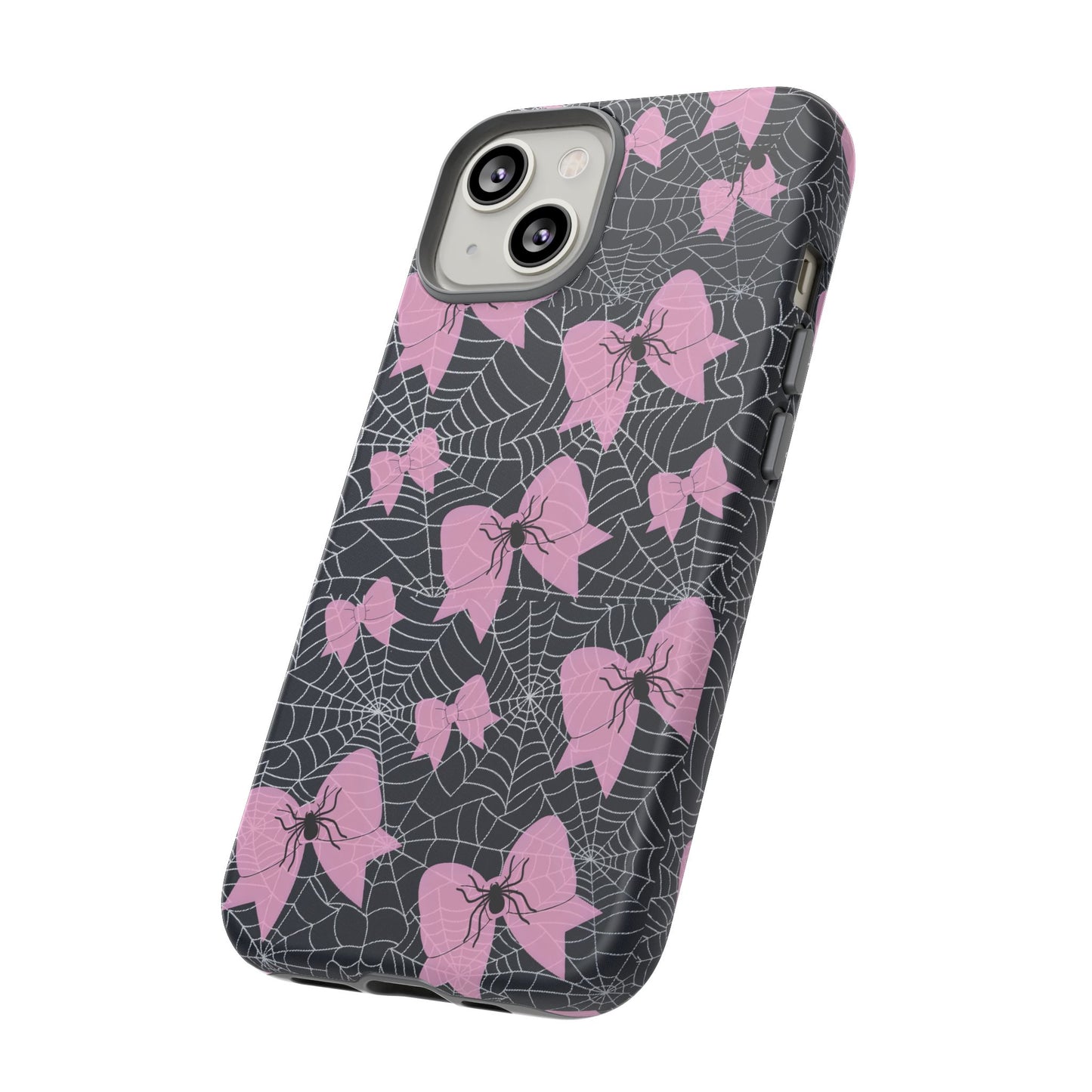 Pink Spider Bow Phone Case, Goth Coquette Spiderweb Phone Cover Creepy Cute Halloween Aesthetic Case Spooky Glam Girl Accessory for Alt Fans