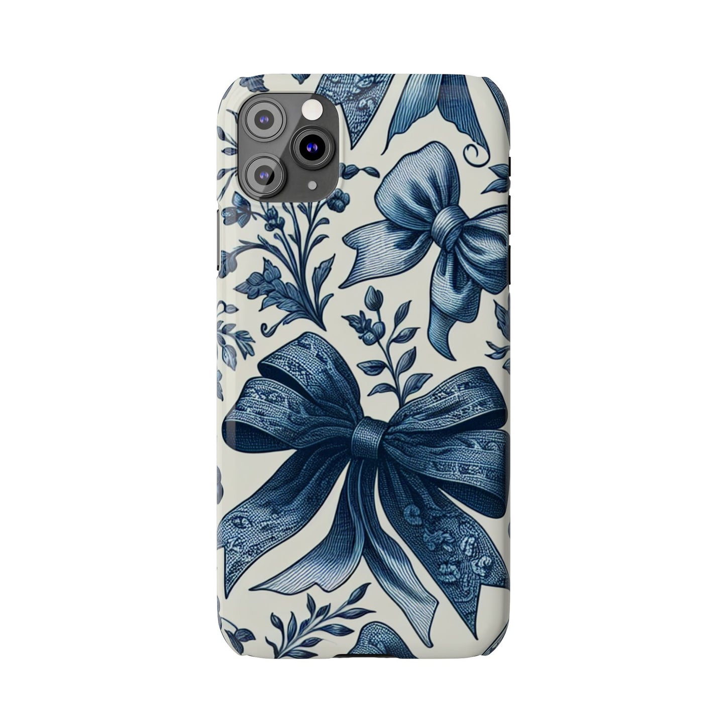 Elegant Floral Bow Slim Phone Case, Blue Flower Phone Cover, Gift for Her, Stylish Tech Accessory, Wedding Gift, Floral Design