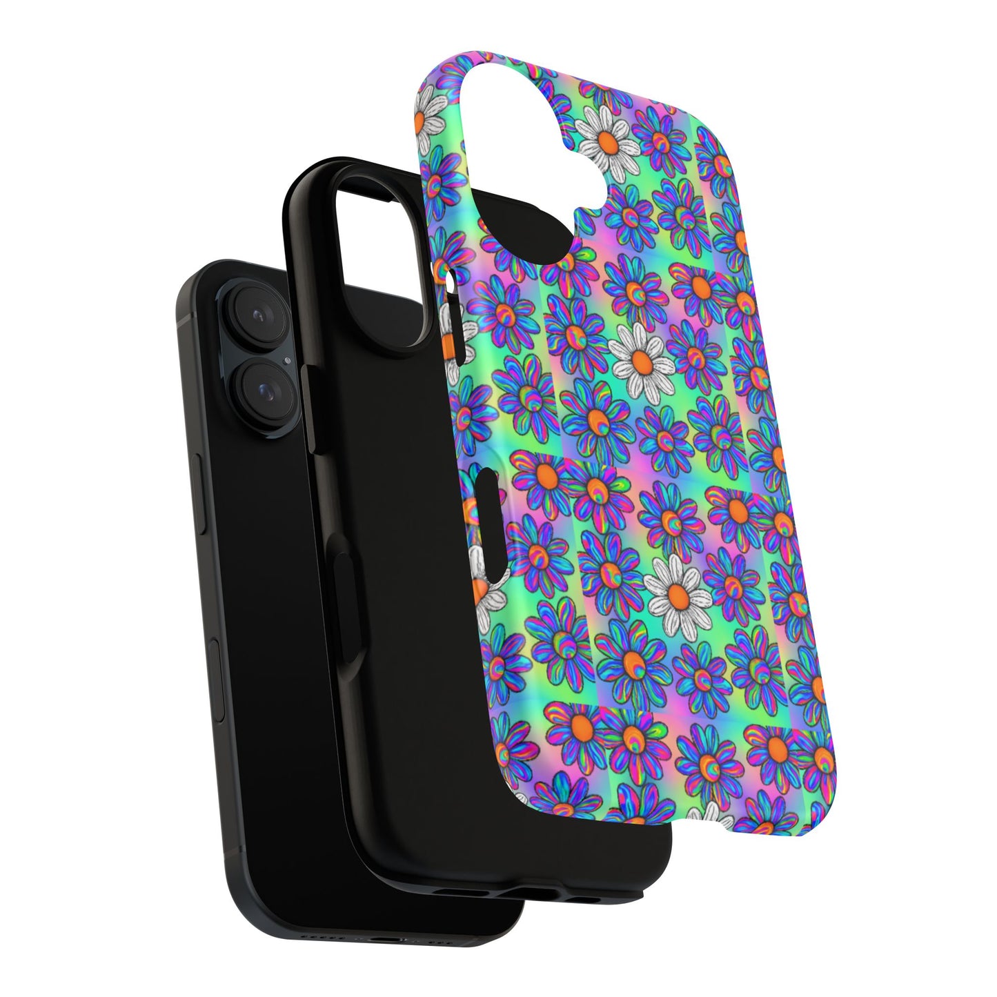 Trippy Daisy Tough Phone Case - Psychedelic Floral Aesthetic, Colorful Groovy Design, Compatible with iPhone, Galaxy, and Google Phones