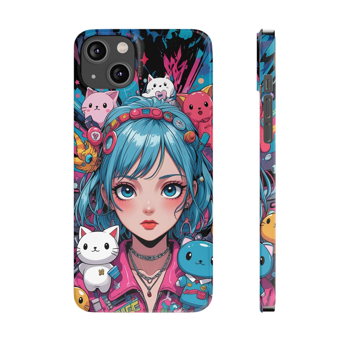Y2K Anime Girl Slim Phone Case - Cute Maximalist Aesthetic, Kawaii Vaporwave Style, Pop Culture Lovers and Special Occasions