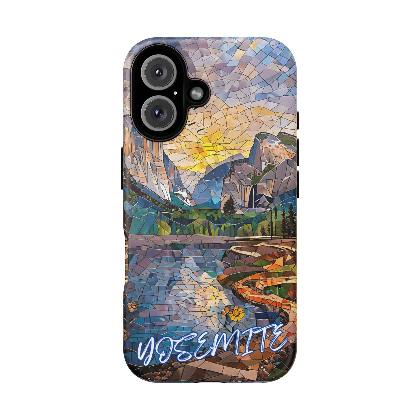 Yosemite Mosaic Tough Phone Case - Mountain Nature Art, Scenic Forest Aesthetic, Compatible with iPhone, Galaxy, and Google Phones
