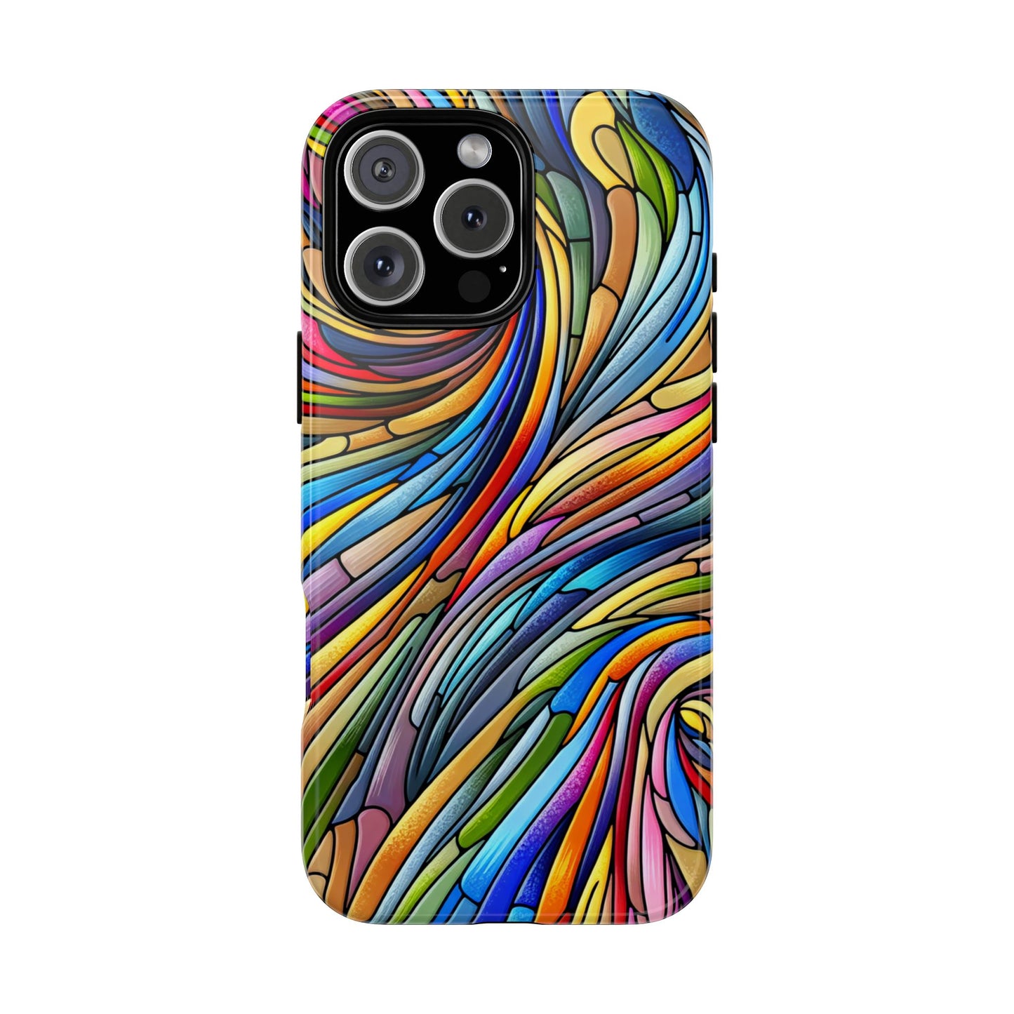Boho Rainbow Swirl Stained Glass Phone Case Colorful Abstract Design Protective Cover Compatible with Compatible with iPhone, Samsung, Pixel