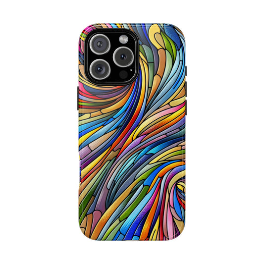 Boho Rainbow Swirl Stained Glass Phone Case Colorful Abstract Design Protective Cover Compatible with Compatible with iPhone, Samsung, Pixel