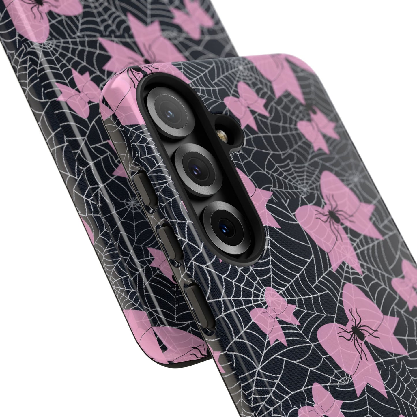 Pink Spider Bow Phone Case, Goth Coquette Spiderweb Phone Cover Creepy Cute Halloween Aesthetic Case Spooky Glam Girl Accessory for Alt Fans