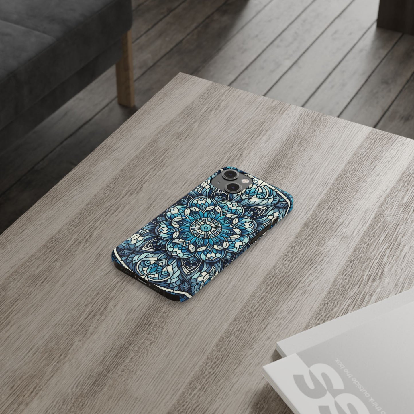 Decorative Slim Phone Case - Blue Mandala Design, Gift for Her, Phone Accessories, Boho Style, Unique Cell Phone Cover, Trendy Tech