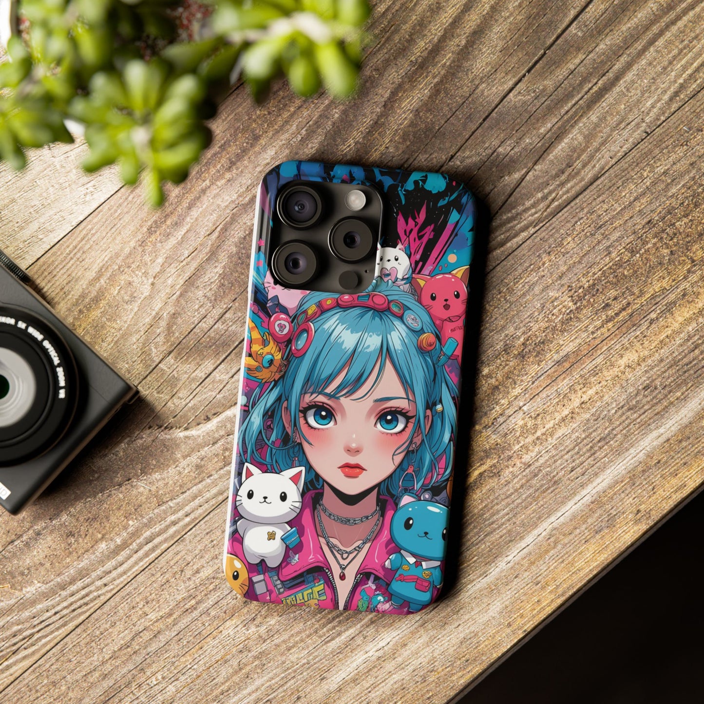 Y2K Anime Girl Slim Phone Case - Cute Maximalist Aesthetic, Kawaii Vaporwave Style, Pop Culture Lovers and Special Occasions