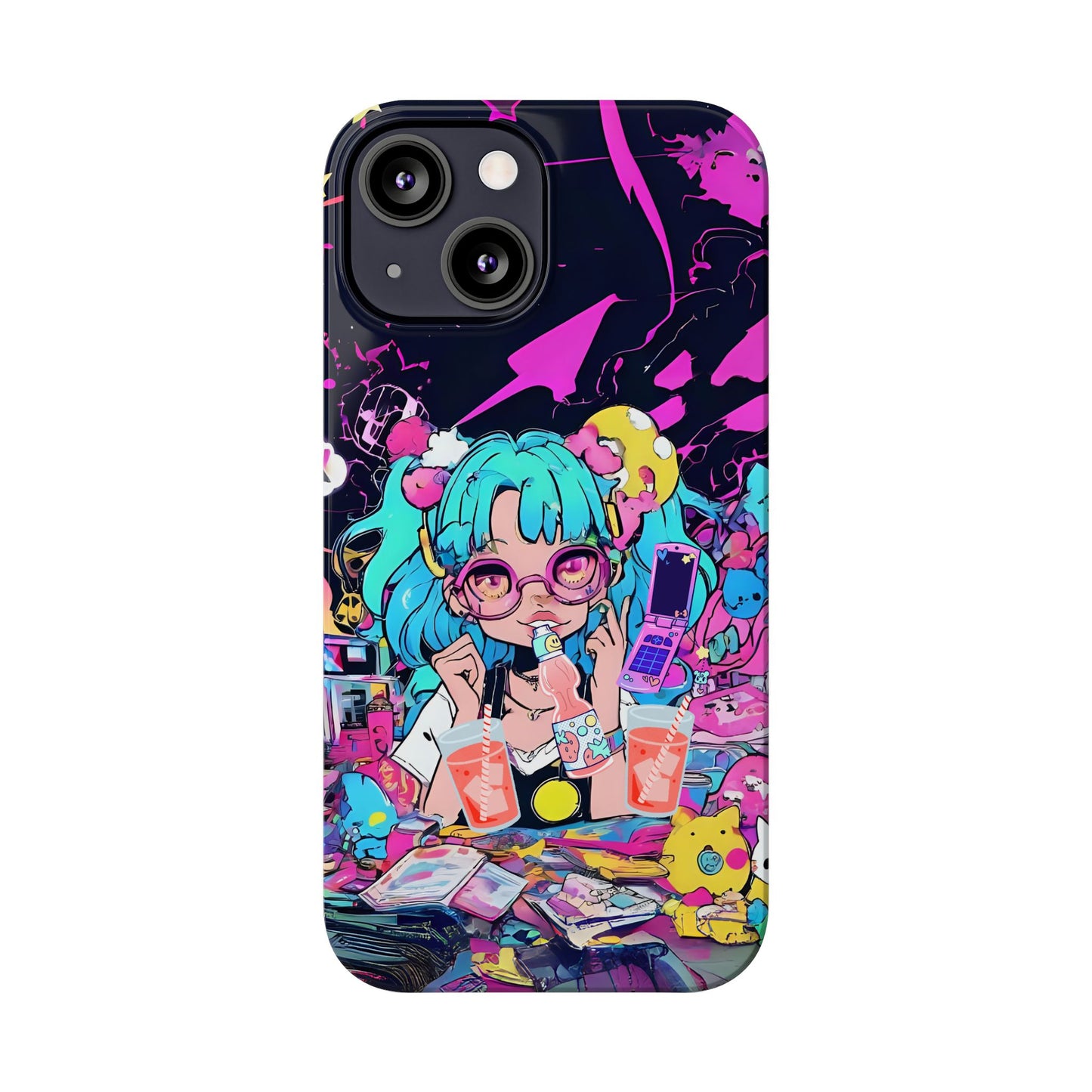 2K Anime Girl Slim Phone Case - Kawaii Vaporwave Style, Cute Maximalist Aesthetic, Cute Phone Covers, Unique Gifts for Teens