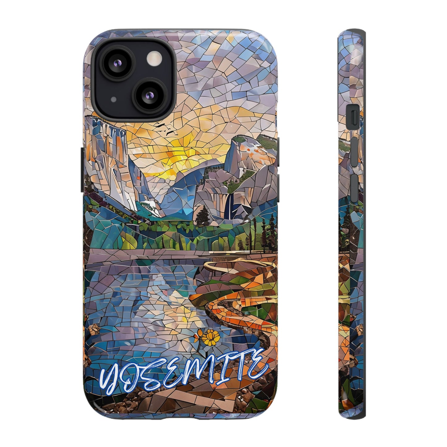 Yosemite Mosaic Tough Phone Case - Mountain Nature Art, Scenic Forest Aesthetic, Compatible with iPhone, Galaxy, and Google Phones