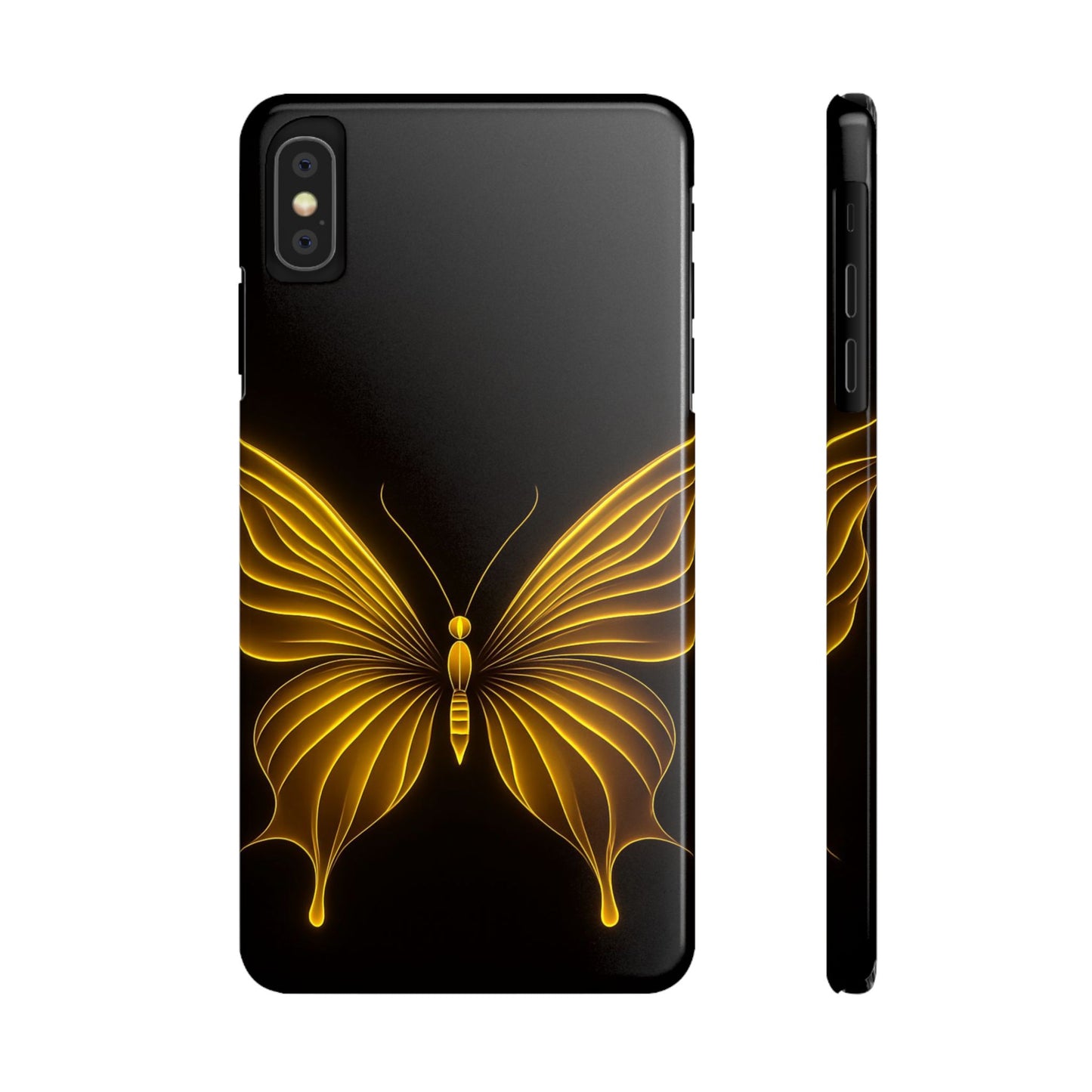 Golden Butterfly Phone Case, Elegant Insect Art, Black Aesthetic Slim Phone Case Compatible with iPhone, Galaxy, Google