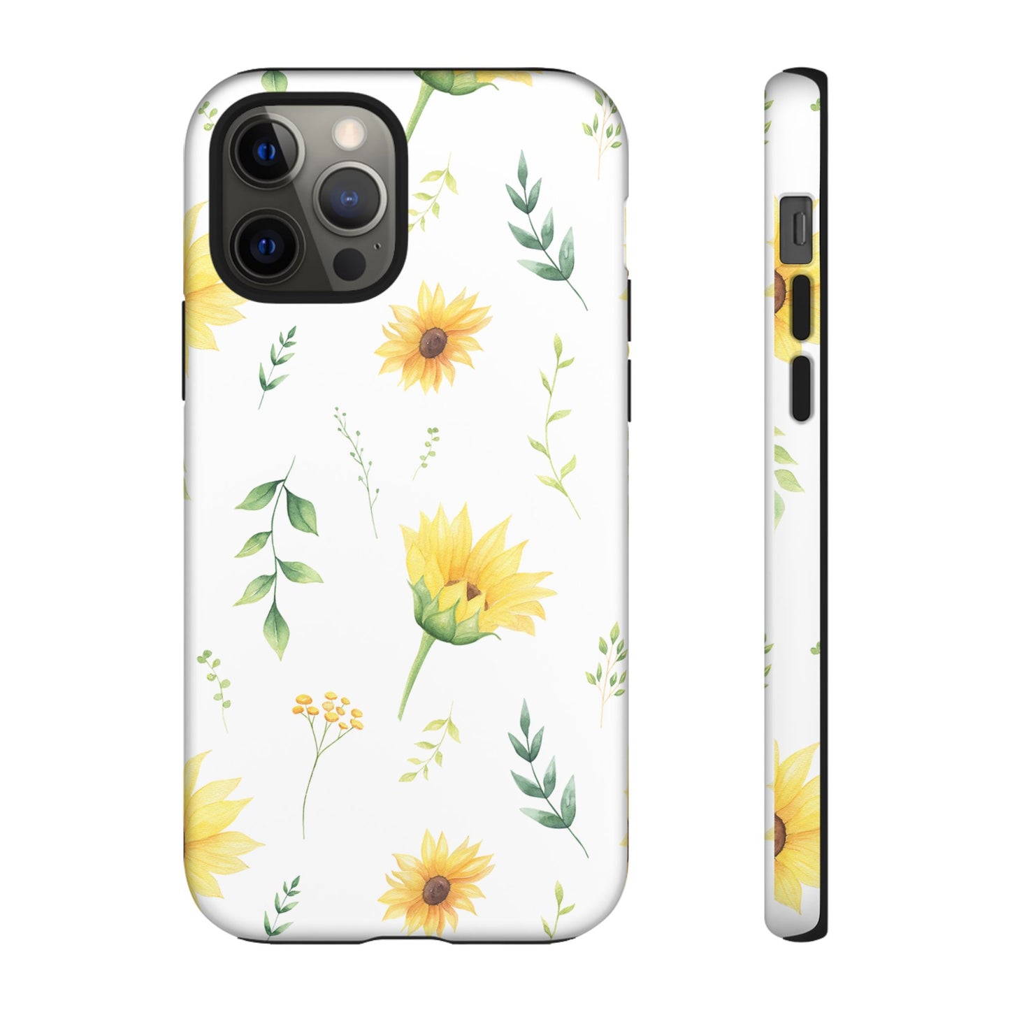 Sunflower Floral Tough Phone Case - Watercolor Botanical Print, Bright Nature Aesthetic, Compatible with iPhone, Galaxy, and Google Phones