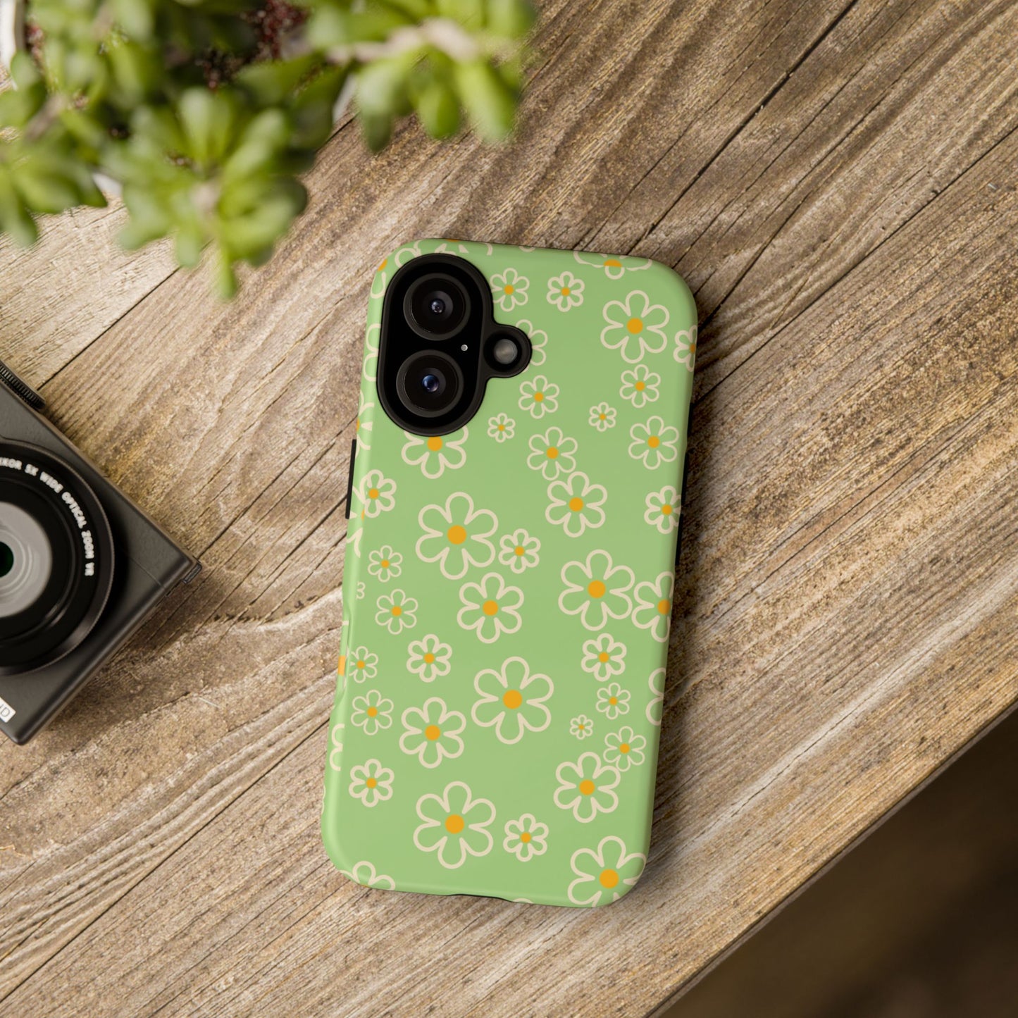 Minimal Daisy Flower Tough Phone Case - Retro Coquette Floral Print, Cute Soft Aesthetic, Compatible with iPhone, Galaxy, and Google Phones