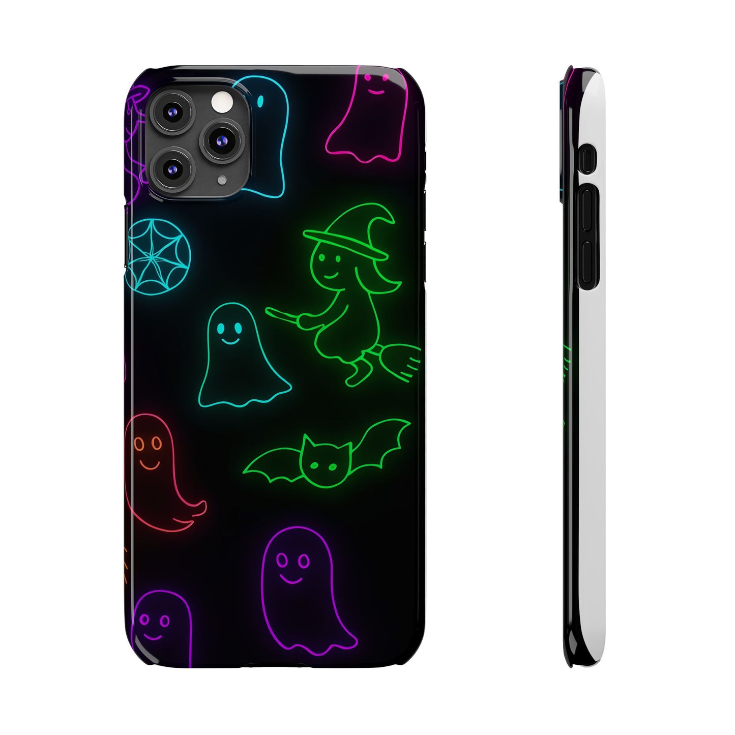 Neon Halloween Phone Case, Cute Ghost Witch Aesthetic Slim Phone Case, Compatible with iPhone, Galaxy, Google