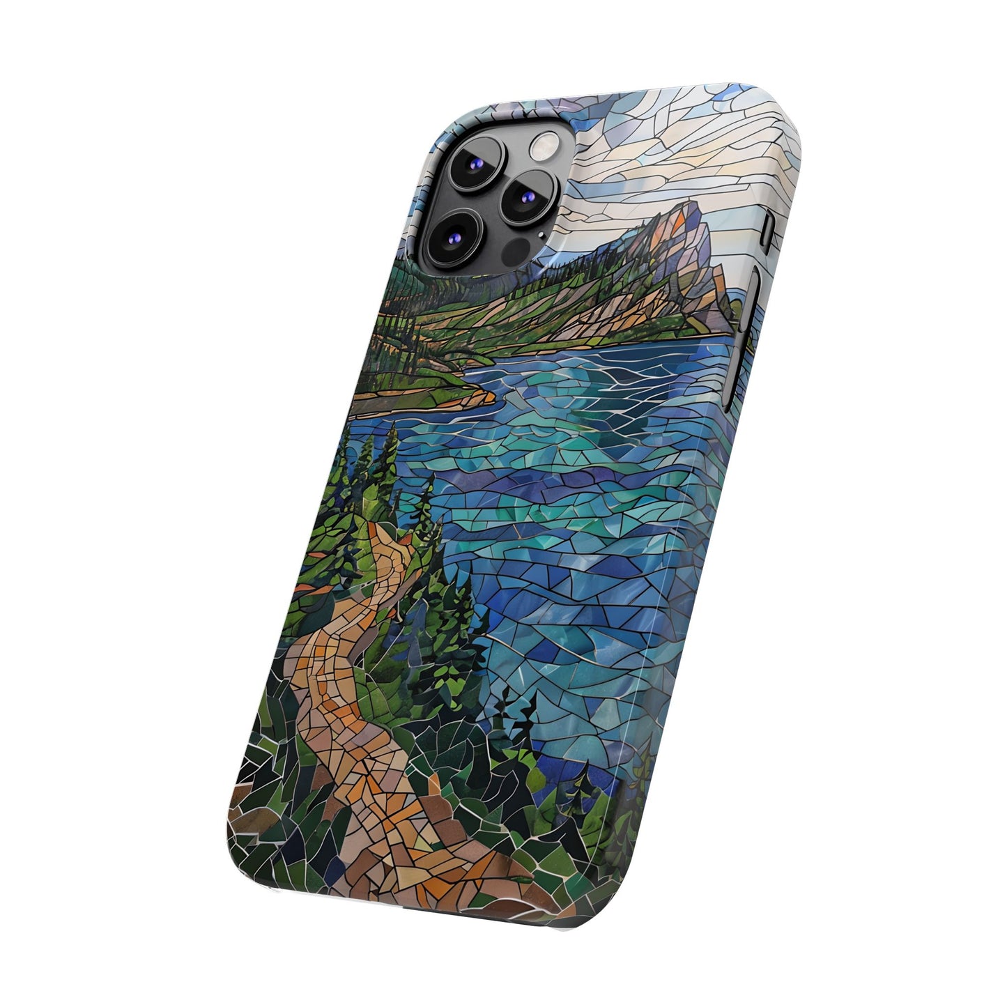 Isle Royale Mosaic Slim Phone Case, Remote Island Wilderness Art, Great Lakes Nature Aesthetic, Eco-Friendly Phone Accessory