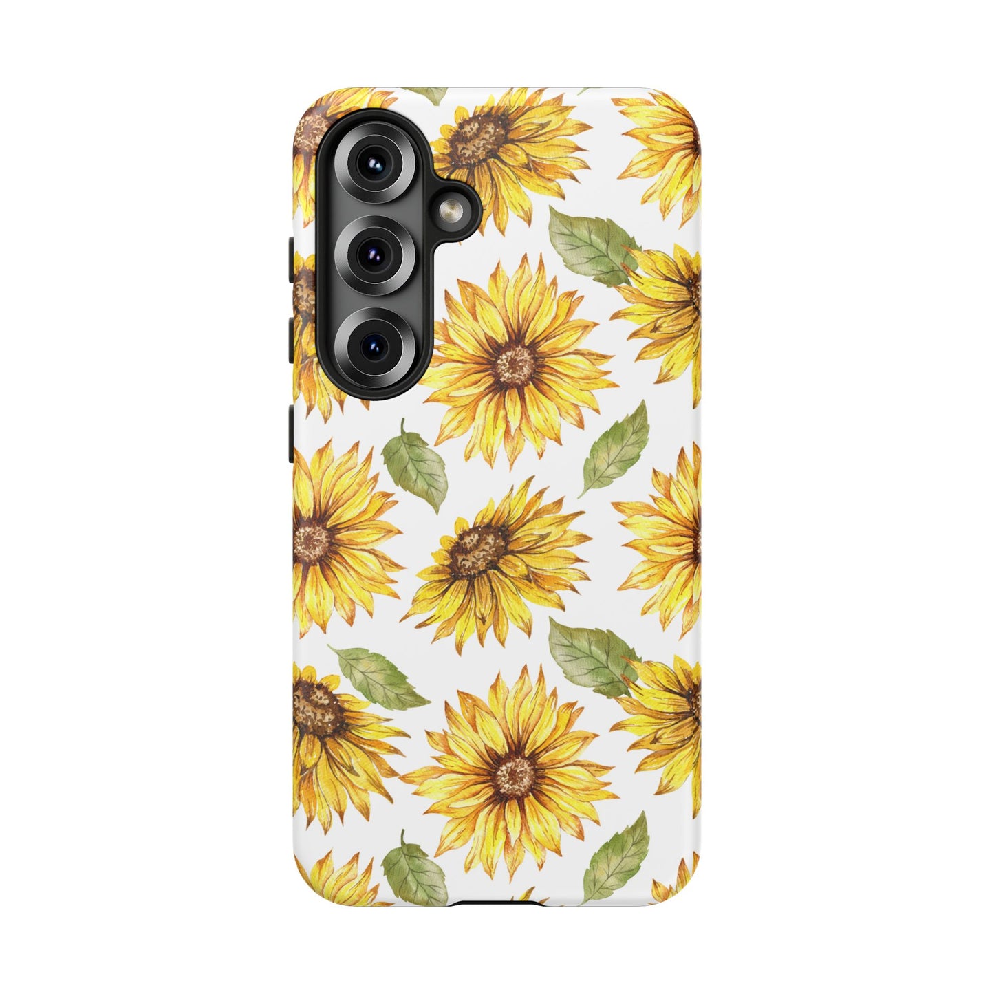 Sunflower Floral Tough Phone Case - Watercolor Botanical Print, Bright Nature Aesthetic, Compatible with iPhone, Galaxy, and Google Phones