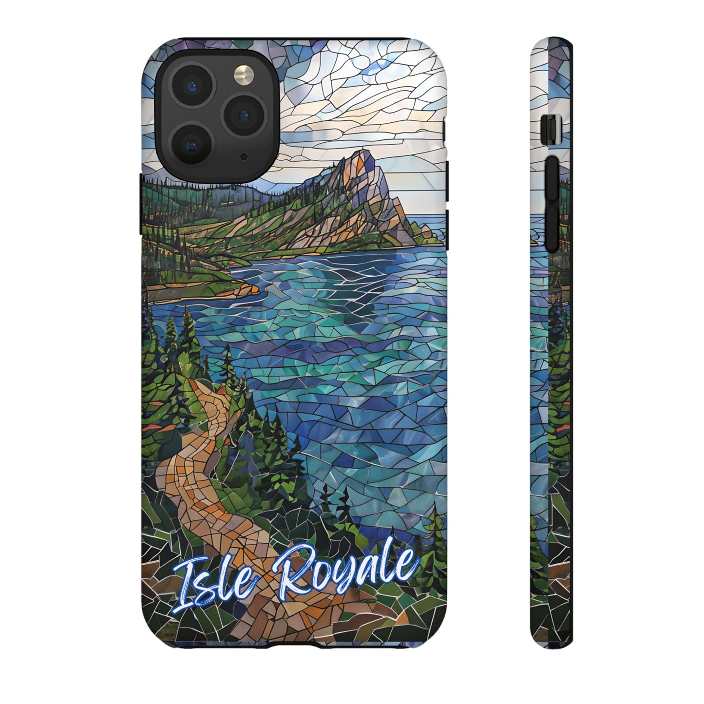 Isle Royale Mosaic Tough Phone Case, Remote Island Wilderness Art, Great Lakes Nature Aesthetic, Compatible with iPhone, Galaxy, and Pixels