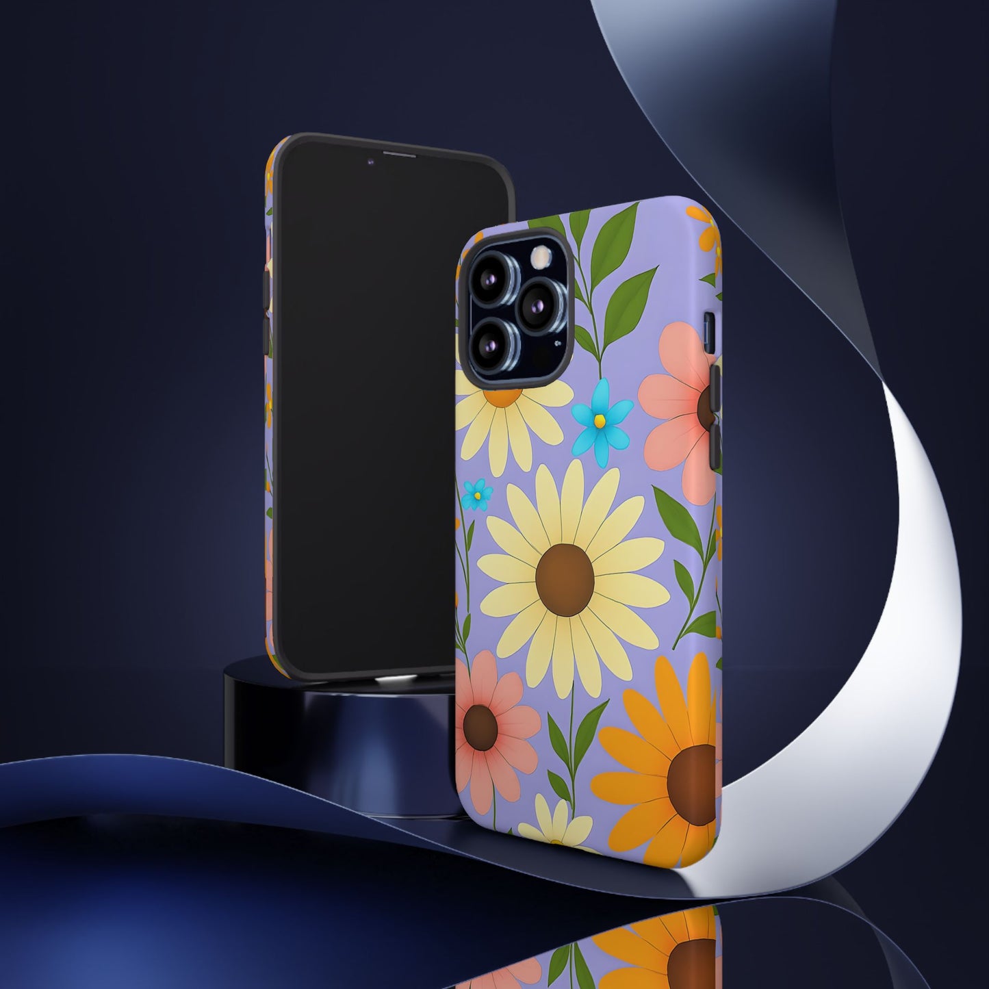Minimal Daisy Flower Tough Phone Case - Retro Coquette Floral Print, Cute Soft Aesthetic, Compatible with iPhone, Galaxy, and Google Phones