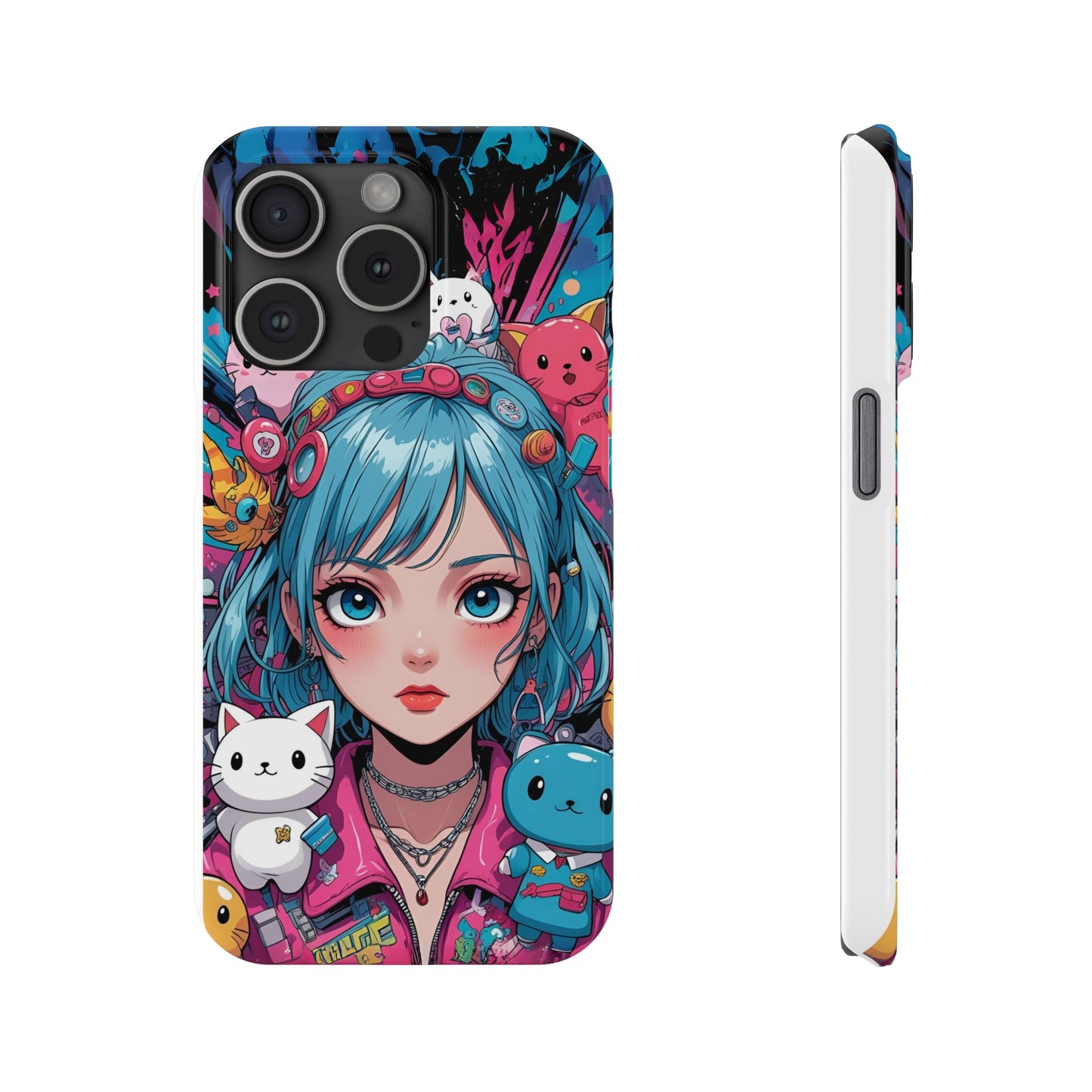 Y2K Anime Girl Slim Phone Case - Cute Maximalist Aesthetic, Kawaii Vaporwave Style, Pop Culture Lovers and Special Occasions