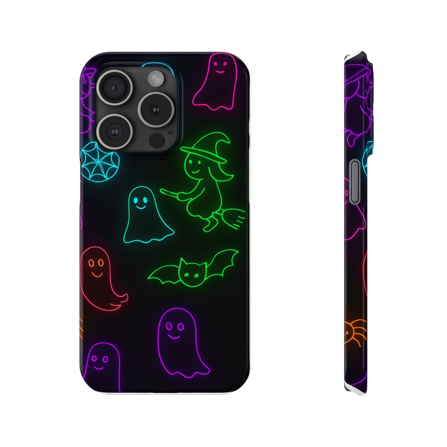 Neon Halloween Phone Case, Cute Ghost Witch Aesthetic Slim Phone Case, Compatible with iPhone, Galaxy, Google