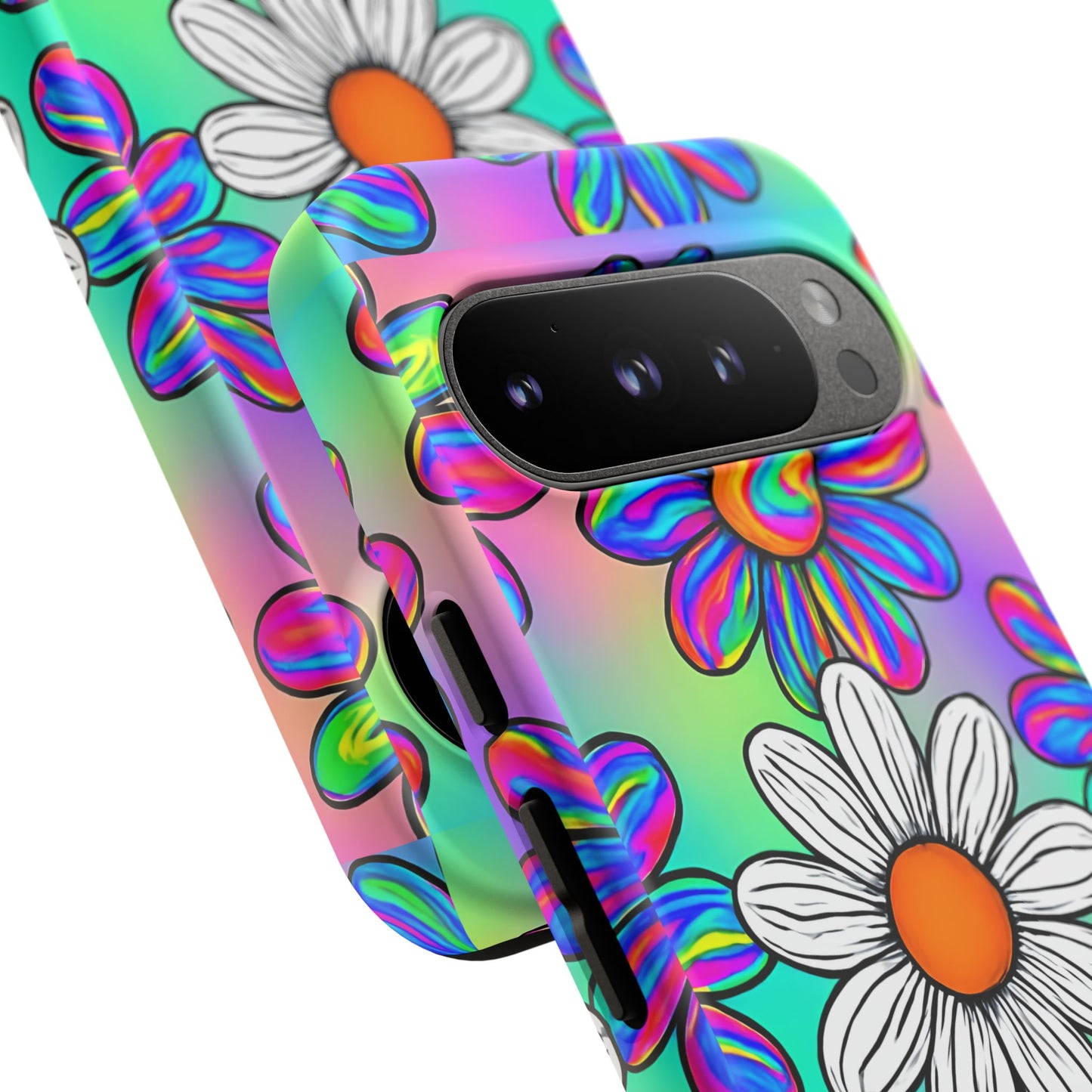 Trippy Daisy Tough Phone Case - Psychedelic Floral Design, Colorful Retro Aesthetic, Compatible with iPhone, Galaxy, and Google Phones