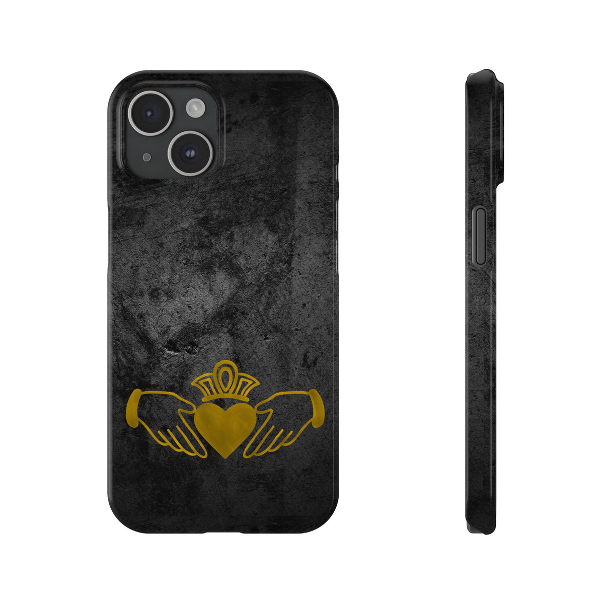 Claddagh Slim Phone Case Irish Symbol Ring Black Gold Design Love Loyalty Friendship Compatible with iPhone 17 16 15 14 13 12 11
