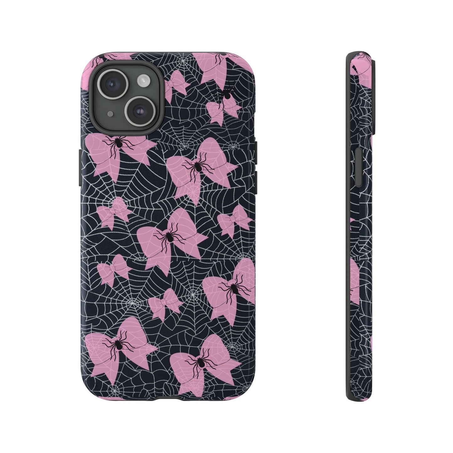 Pink Spider Bow Phone Case, Goth Coquette Spiderweb Phone Cover Creepy Cute Halloween Aesthetic Case Spooky Glam Girl Accessory for Alt Fans